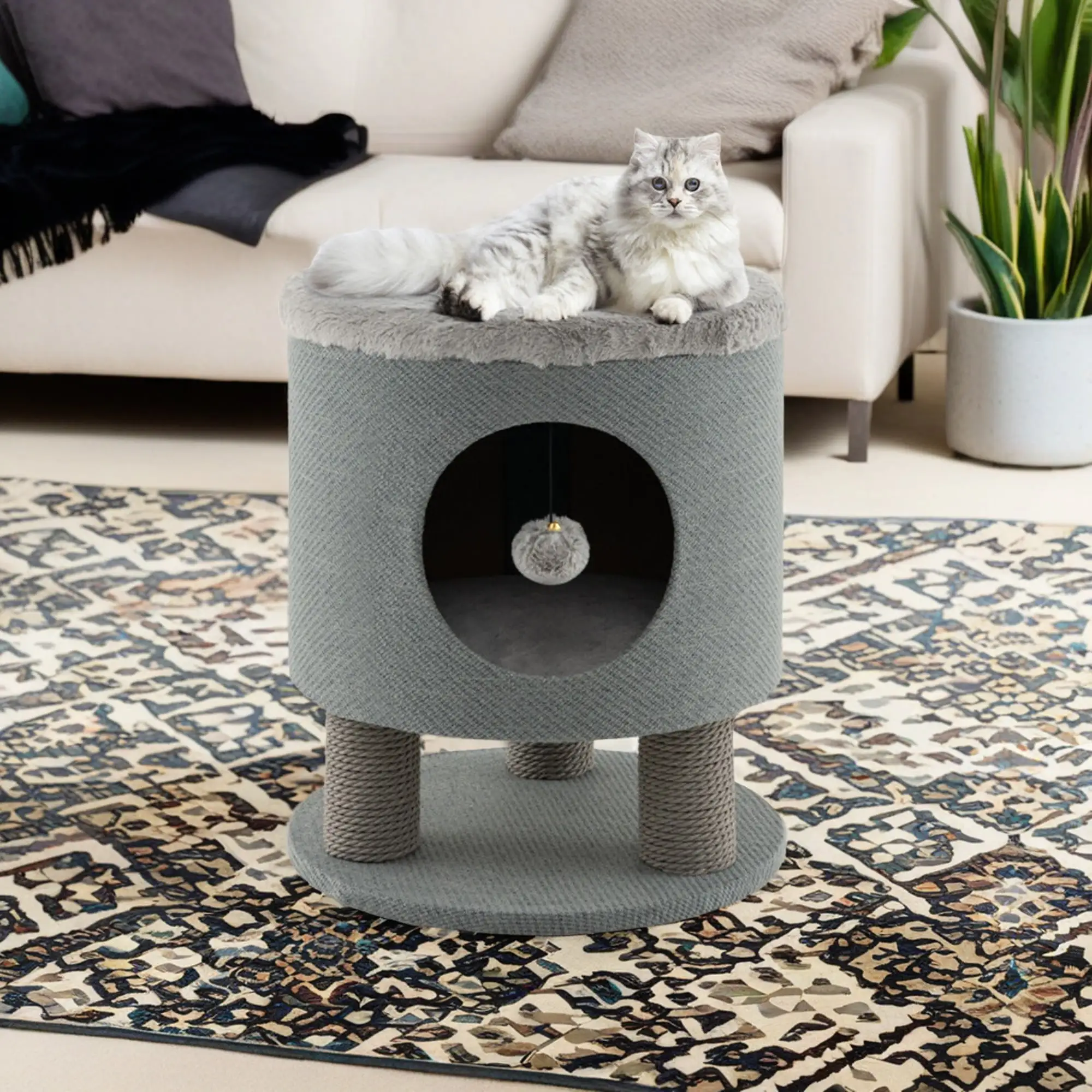 Pefilos 18 3-in-1 Cat Cave Bed. Cat House for Indoor Cats. Cat Condo Modern Cat Nest Cute Prevents Furniture Damage Cat Shelter. Gray