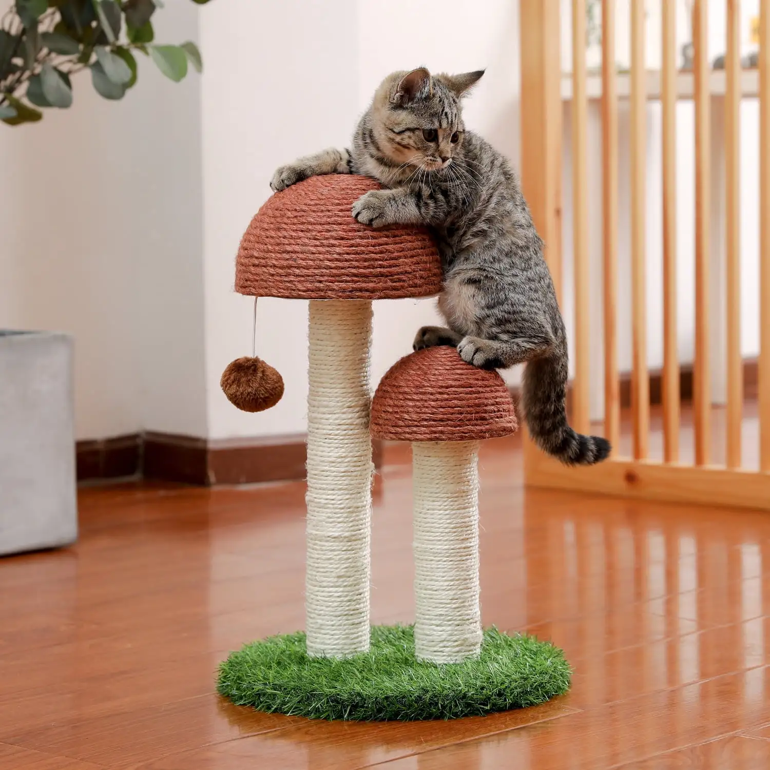 Pefilos 18 Cat Scratching Post. Mushroom Tall Cat Scratcher Featuring Scratching Poles Cat Tower for Kittens. Brown