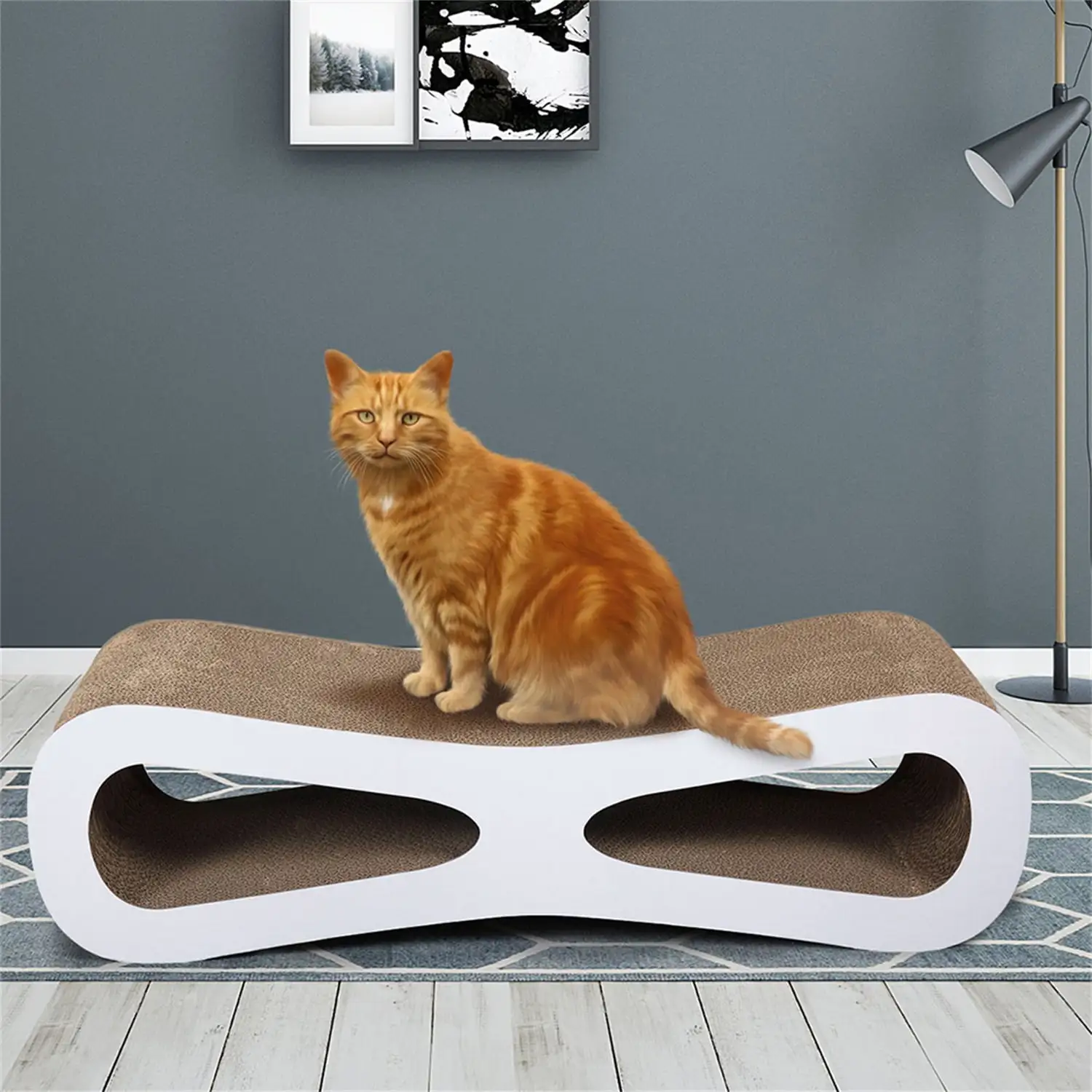 Pefilos 29 Cat Scratching Board. Cat Scratcher Lounge Reversible Infinity Scratch Made from Recycled Corrugated Cardboard. Beige