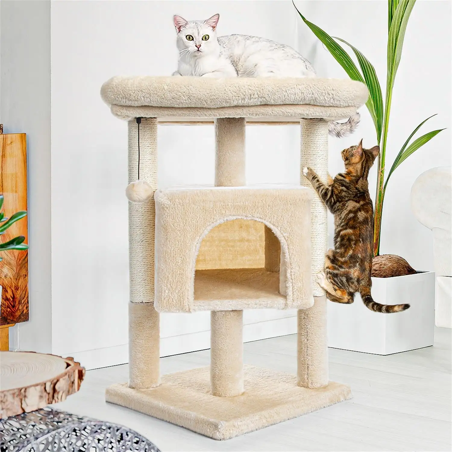 Pefilos 29 Cat Tree Tower for Indoor Cats Cat Condo with Sisal Scratching Posts. Plush Perch. Cat Bed Furniture. Beige