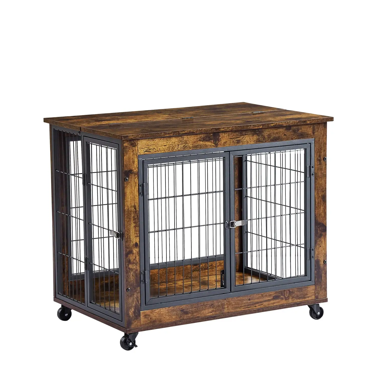 Pefilos 31 Indoor Outdoor Metal Dog Crate Control Table. 31 Wooden Frame Pet Cage for Medium Dog. Brown