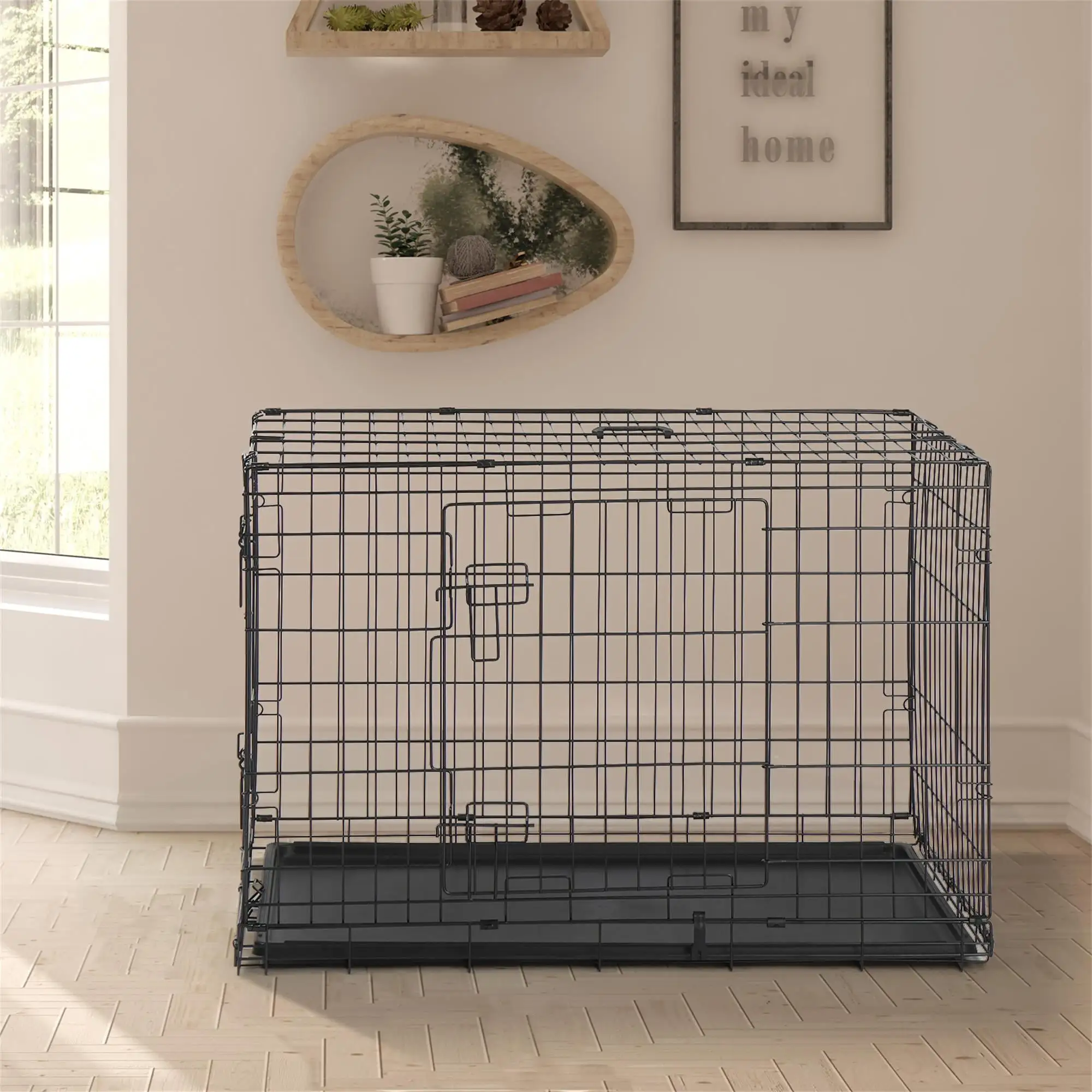 Pefilos 36 Wire Dog Crate with Tray. Pet Kennel Cat Folding Steel Animal Playpen. Black