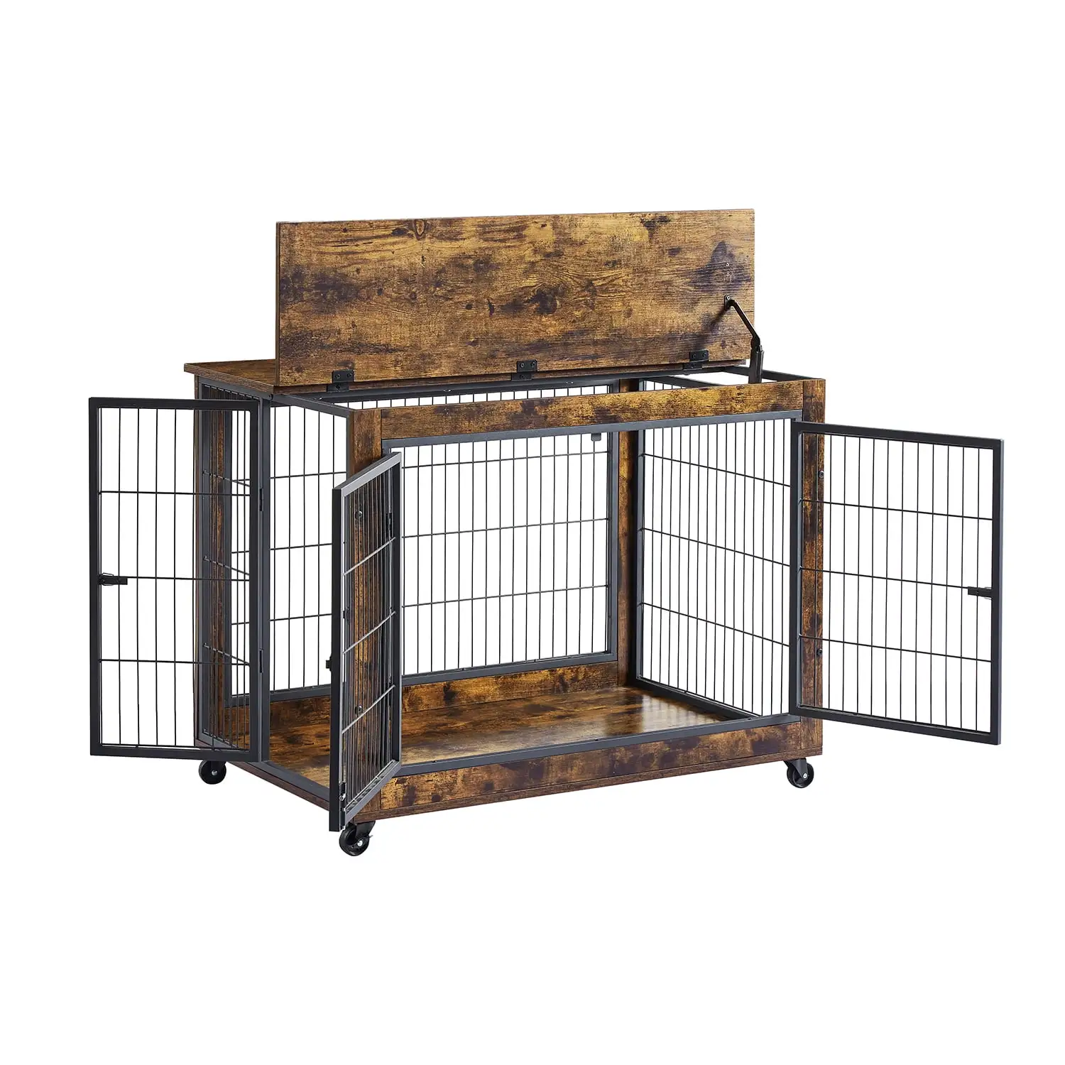 Pefilos 38 Dog Crates for Medium Dogs Furniture Wooden Dog Crate Table. Pet Cages for Small Animals Double-Doors Dog Furniture. Dog Crate for Large Dogs Indoor Dog Kennel. Dog House. Brown L