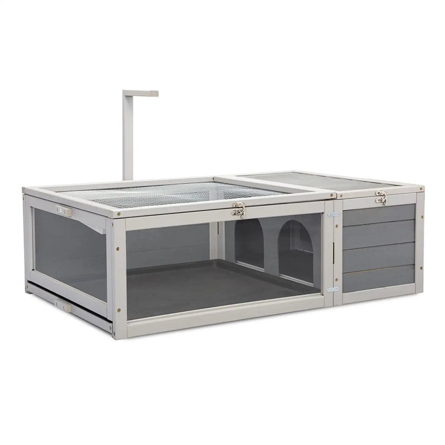 Pefilos 38 Tortoise House Wooden Turtle Habitat with Removable Top and Tray for Indoors Rabbit Hutch. Gray