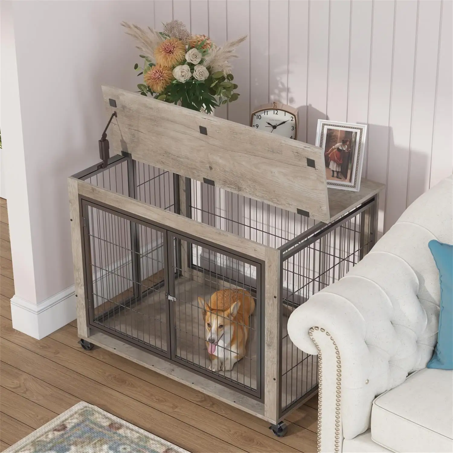 Pefilos 39 Pet Cages for Dogs Crate Cage End Table Rabbit Hutch. Dog House Indoor