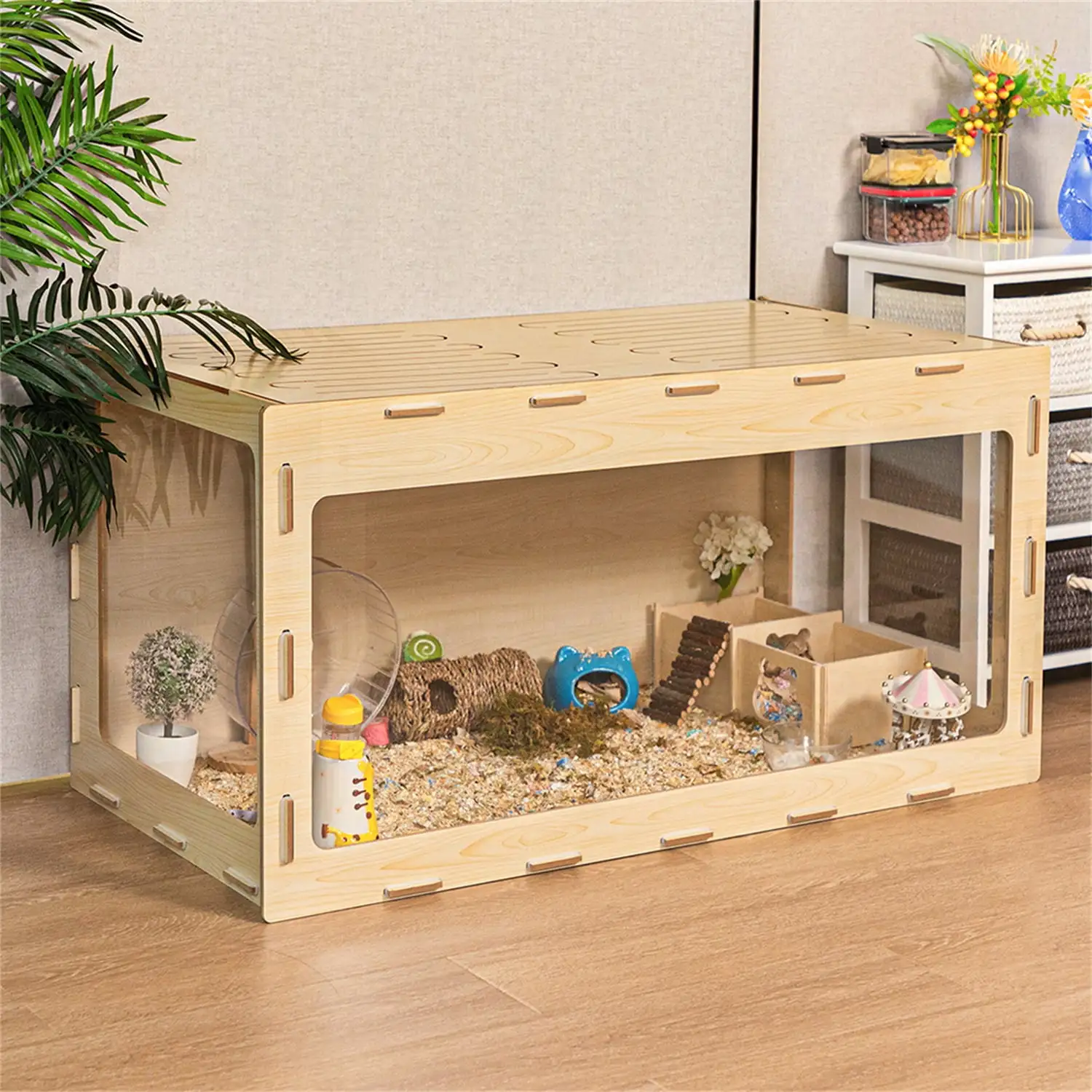 Pefilos 41 Guinea Pig Cage Hamster Cage Pet Cages for Small Animals (Decoration in cages are sold separately. not included) Guinea Pig Hutch House Indoor. Beige