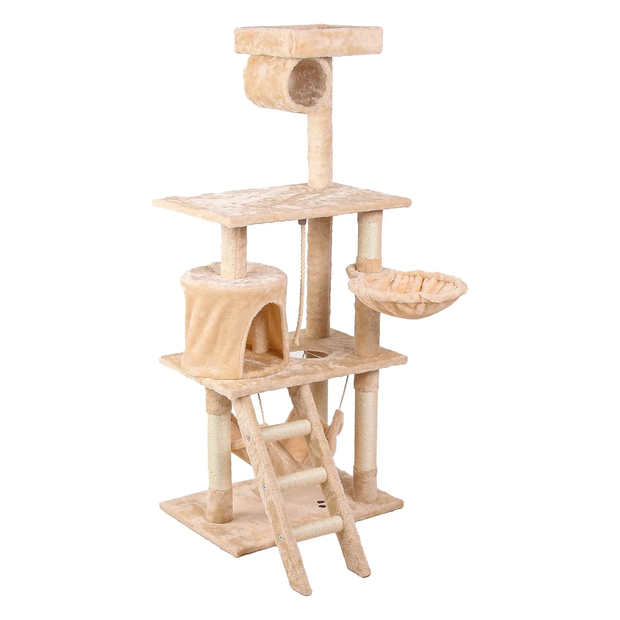 Pefilos 55 Cat Tree Tower for Indoor Cat. Cat Condos Furniture with Hammock. Cat Tree House for Kittens. Beige