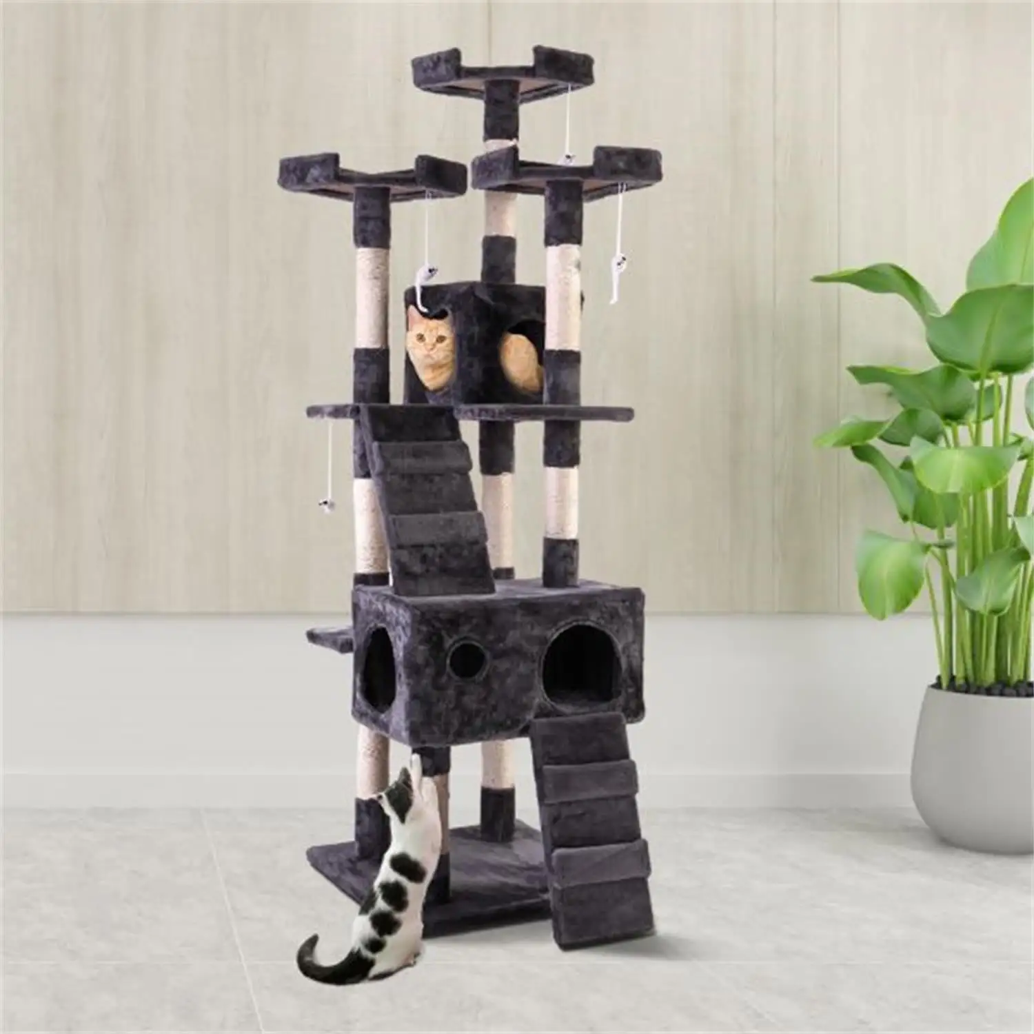 Pefilos Cat Condo for Large Cats - Cat Tree Tower for Adult Cats Cat Tree House for Indoor Cats Tiger Tough Cat Tree Tower Interactive Playground. Gray