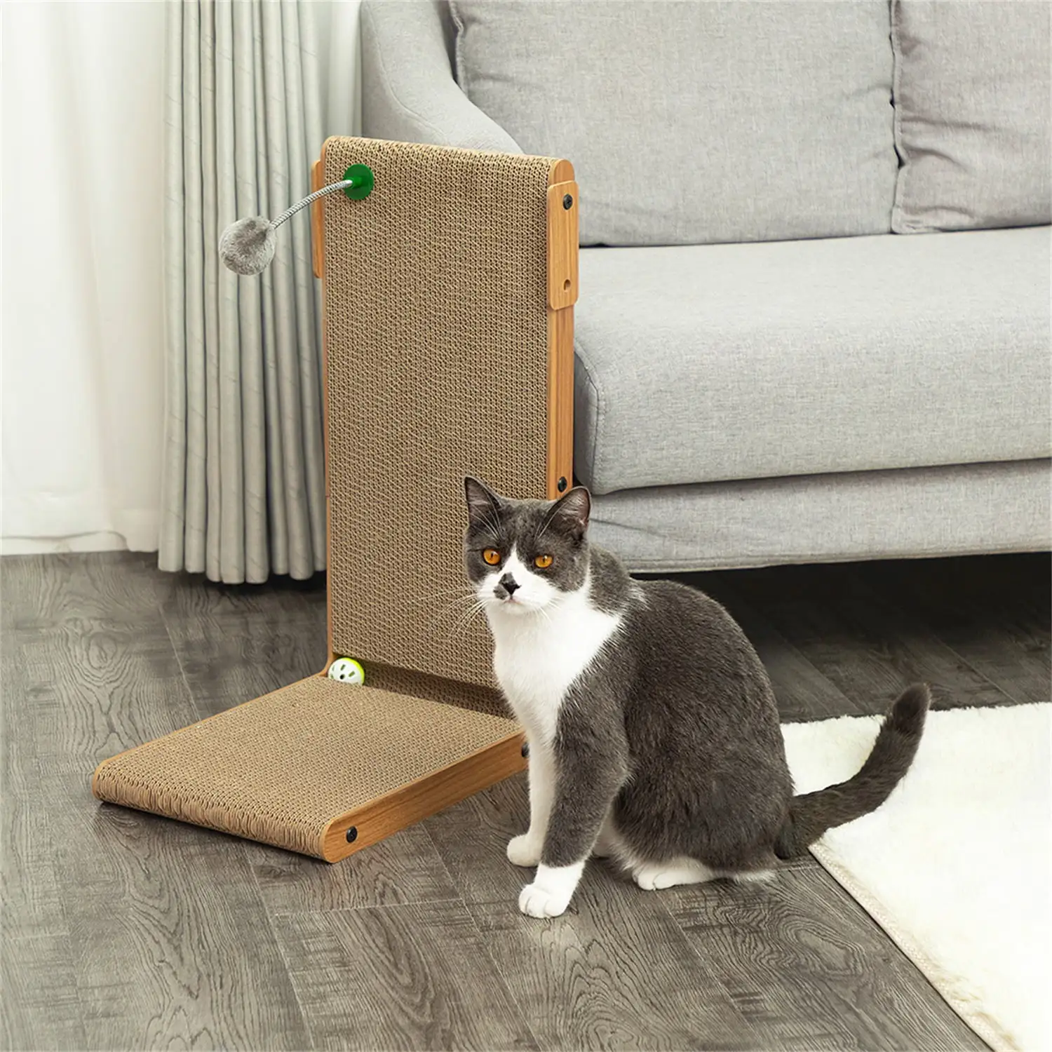 Pefilos Cat Scratching Post Toy Cardboard for Jumbo Adult Cats. Cat Scratcher for Furniture Lounge. Scratch Pad with Catnip. Cat Bed Couch for House. Brown