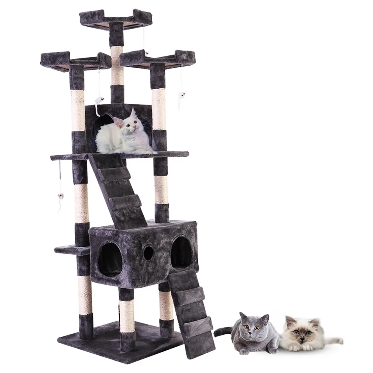 Pefilos Cat Tree Tower for Indoor Cats - Cat Condo for Multiple Cats Cat Tree for Large Cat Tiger Tough Cat Tree Tower Interactive Playground. Gray