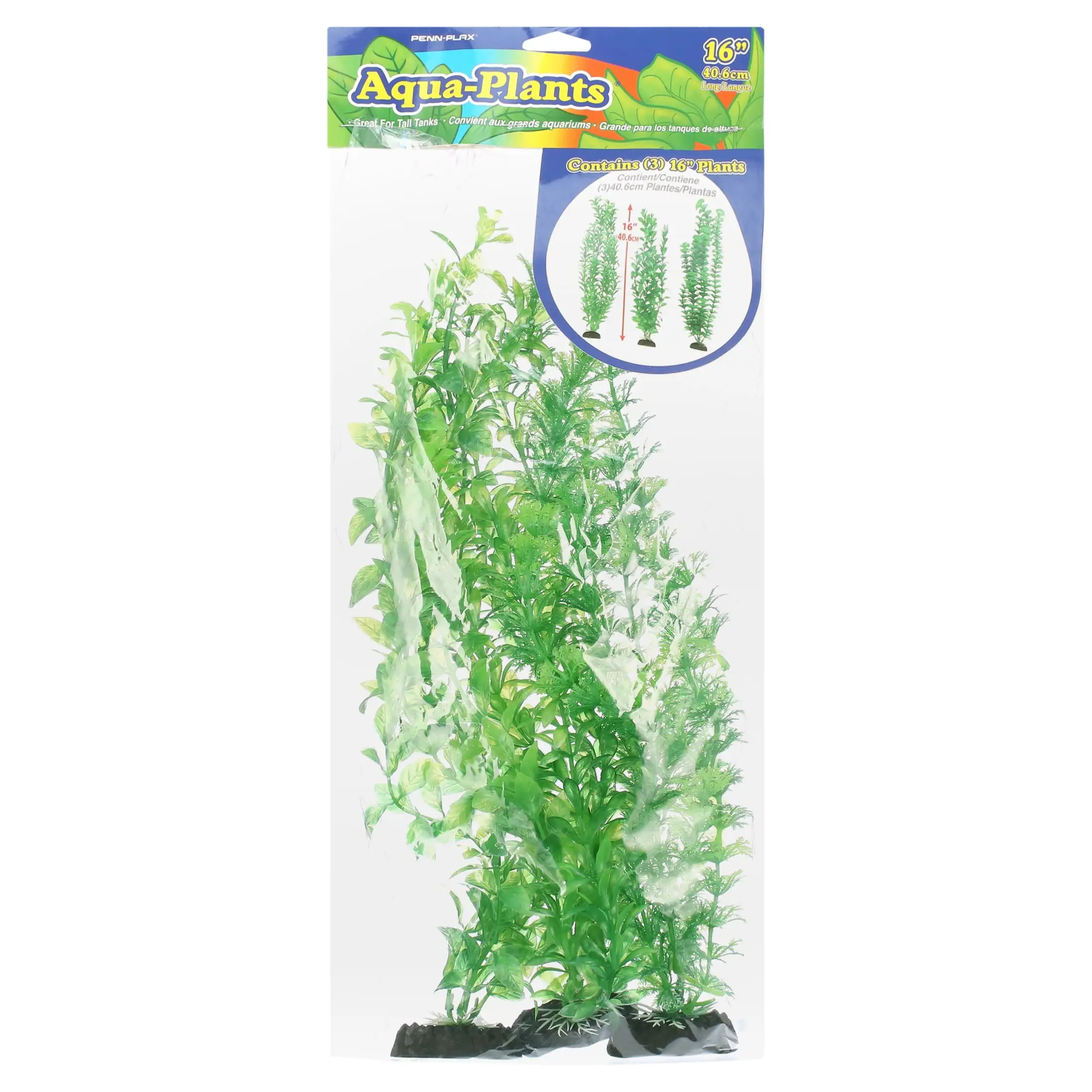 Penn Plax Aqua-Plants Plastic 16-inch Aquarium Plants. 3-Count Pack. Green