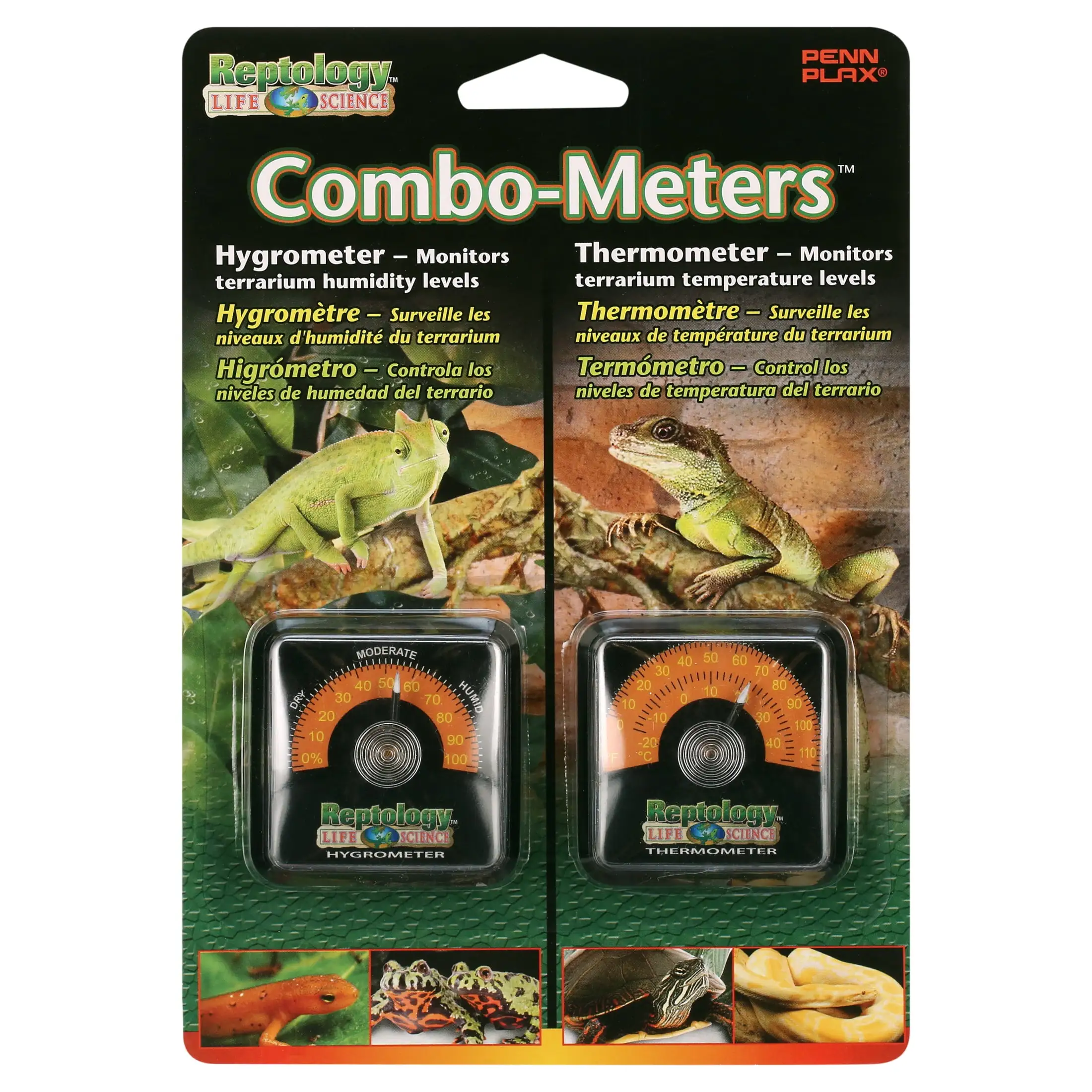 Penn-Plax Reptology Terrarium Hygrometer & Thermometer Combo for Reptiles - Black and Orange