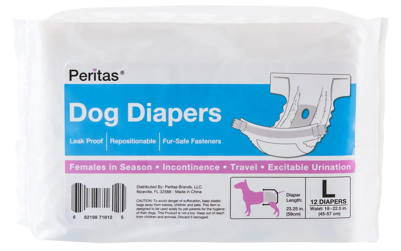 Peritas Disposable Dog Diapers Female| Puppy. Doggie. Cat Diapers |Diapers for Dogs in Heat Period. Diapers that Stay on Bulk. Senior. Excitable Urination. or Incontinence (Large. 12 Count)