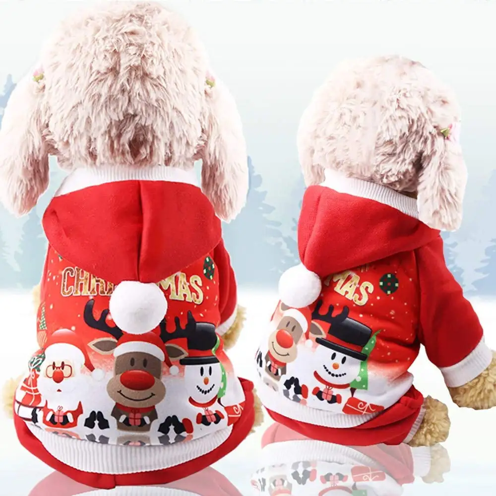 Peroptimist Santa Cat Dog Christmas. Winter Warm Sweater Hoodies for Small Doggies Kitten Pet Clothing Party Dress