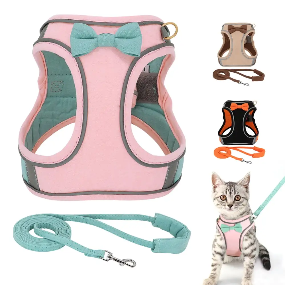 Pet Artist Adjustable Cat Harness and Leash set Bowtie Reflective Escape Proof Kitten Vest