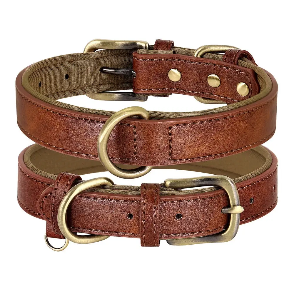 Pet Artist Soft Leather Padded Dog Collar - Heavy Duty Leather Dog Collar with Durable Quick Release Buckle - Well Made Stylish Dog Collar Leather for Small Medium Large Dogs