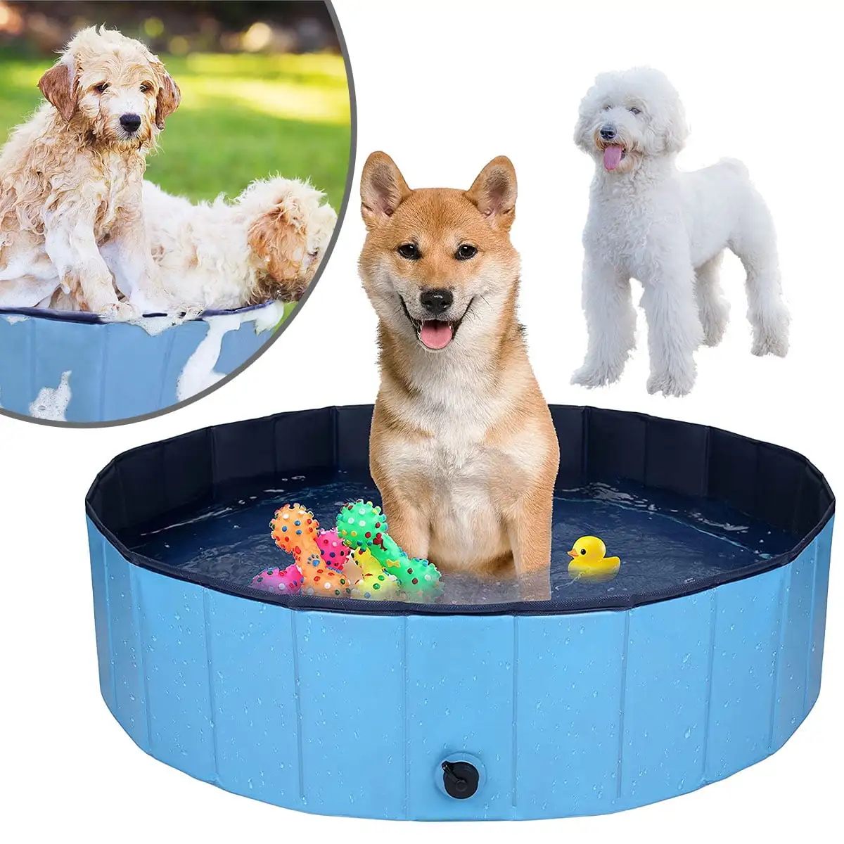 Pet Bath Tub 63x12 Inch for Small Medium Large Dogs. Collapsible Outdoor PVC Kiddie Pool. Portable Swimming Bathing Tub for Dogs Cats and Kids