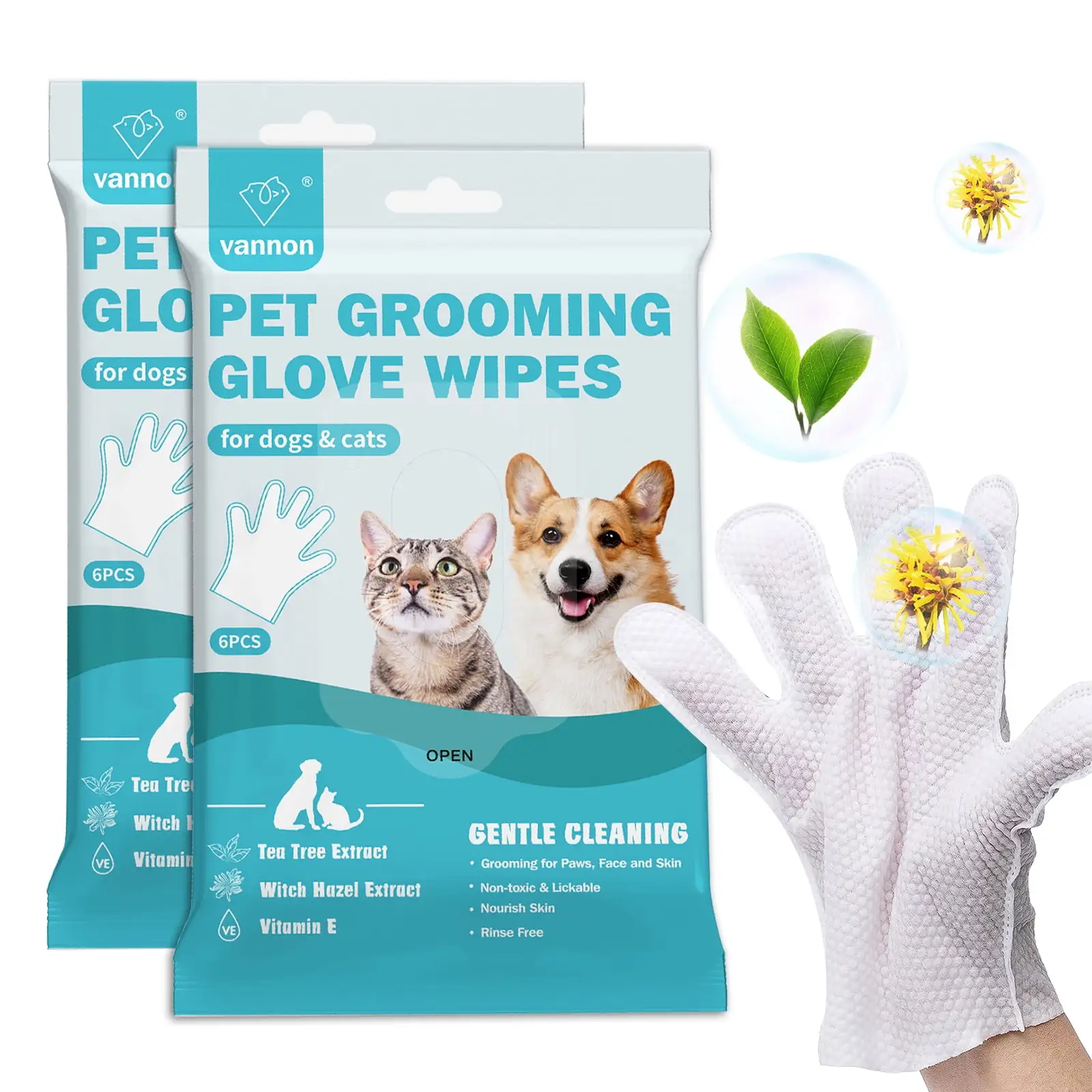 Pet Bathing Wipes for Dogs & Cats. Cleaning & Deodorizing Grooming Gloves. Nourish Fur Glove Wipes for Daily Care and Traveling. Rinse Free .2 Pack. 12 Pcs