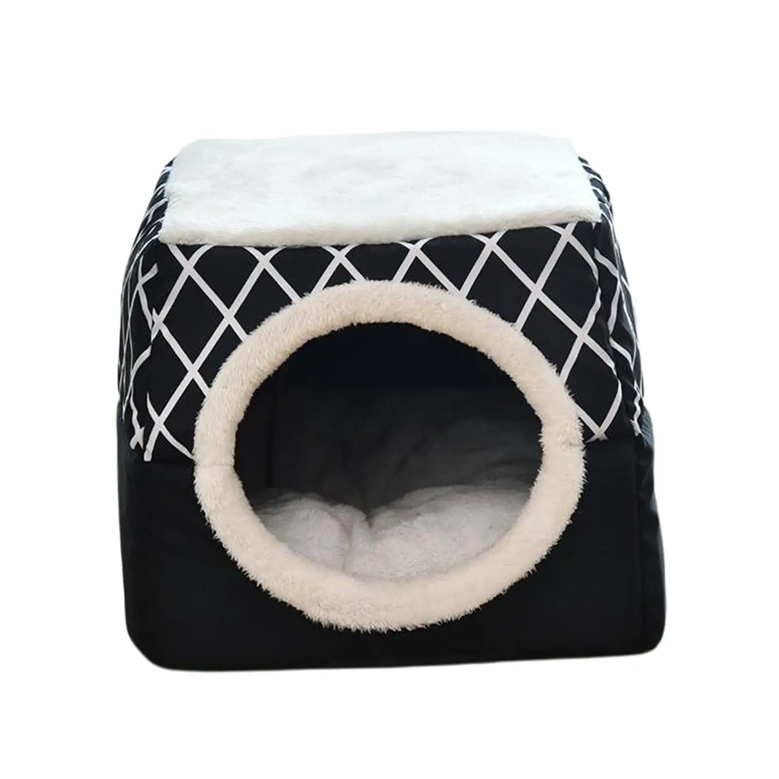 Pet Bed Cat Bed for Indoor Cats 2-in-1 Foldable Cat Bed Cat Tent Washable Self-Warming Cave for Indoor Cats Small Dogs Puppy 13.78x12.99x11.81 Inch Black