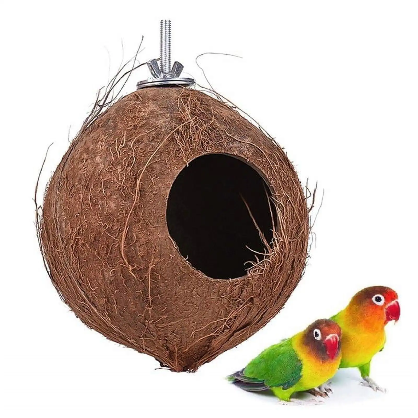 Pet Bird Natural Coconut Shell Bird House Parakeet Budgie Cockatiel Finch Sparrows Breeding Nesting Bird Aviary Cage Box Anti-Pecking Bite