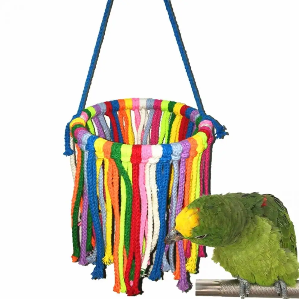 Pet Bird Parrot Colorful Cotton Rope Bite Chew Cage Hanging Toys for Cockatiels Macaws Parrots Small Medium Large Birds