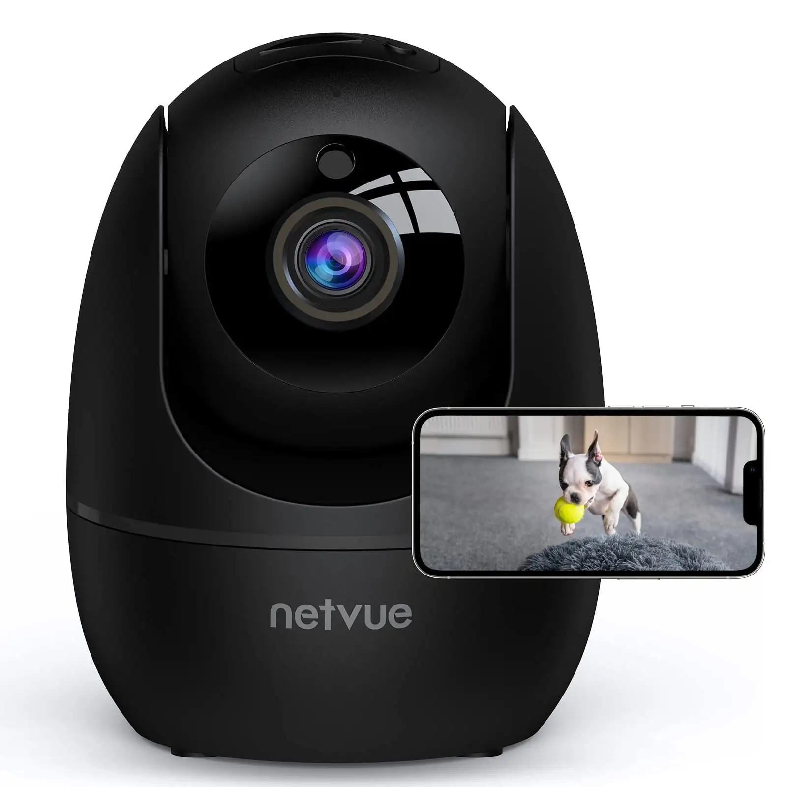 Pet Camera Wireless Home Security Camera. Netvue 1080P Indoor Surveillance Dog Camera - 2.4GHz Wi-Fi Black