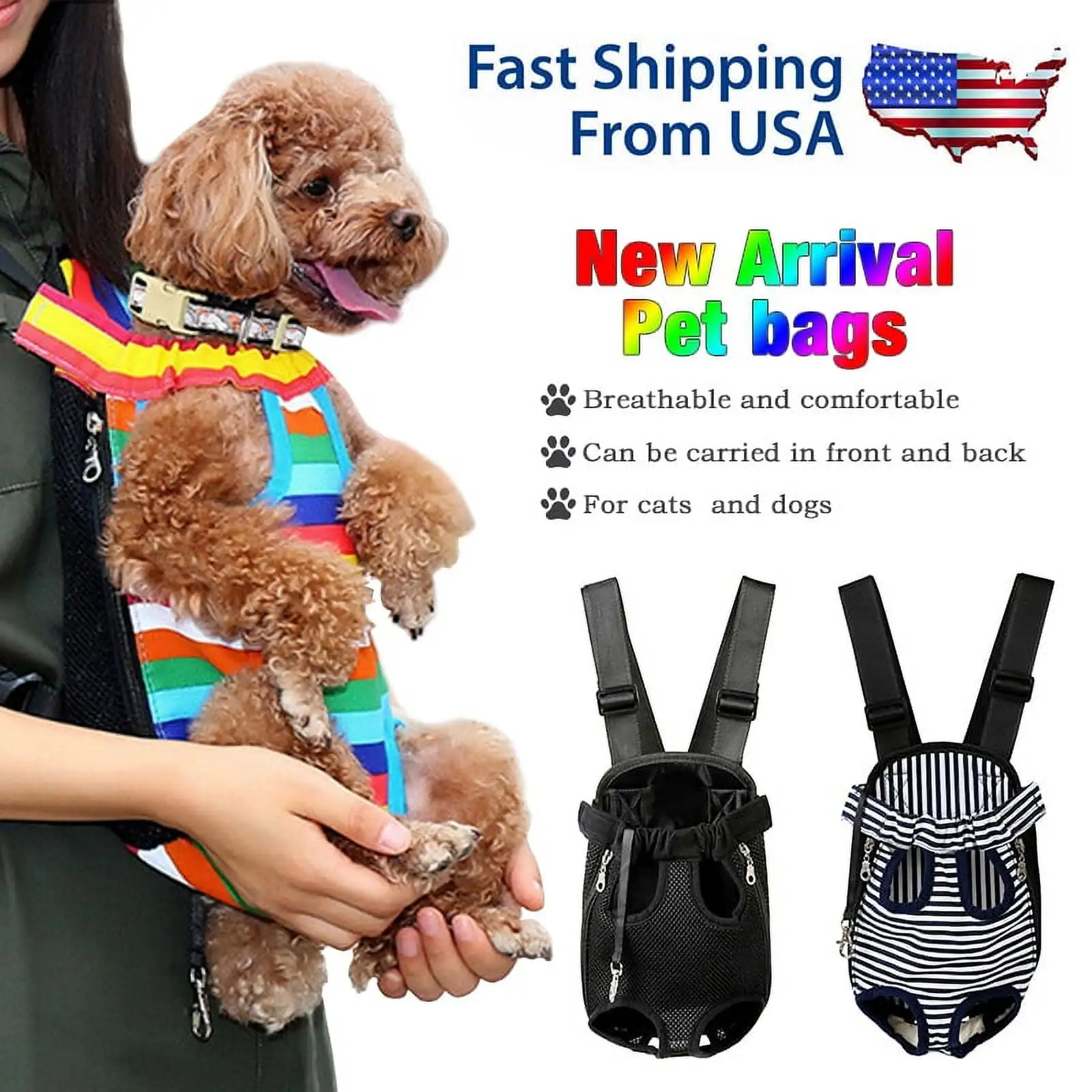 Pet Carrier Backpack. Adjustable Pet Front Cat Dog Carrier Backpack Travel Bag. Legs Out. Easy-Fit for Small Medium Dogs Cats Puppies(Black/S)