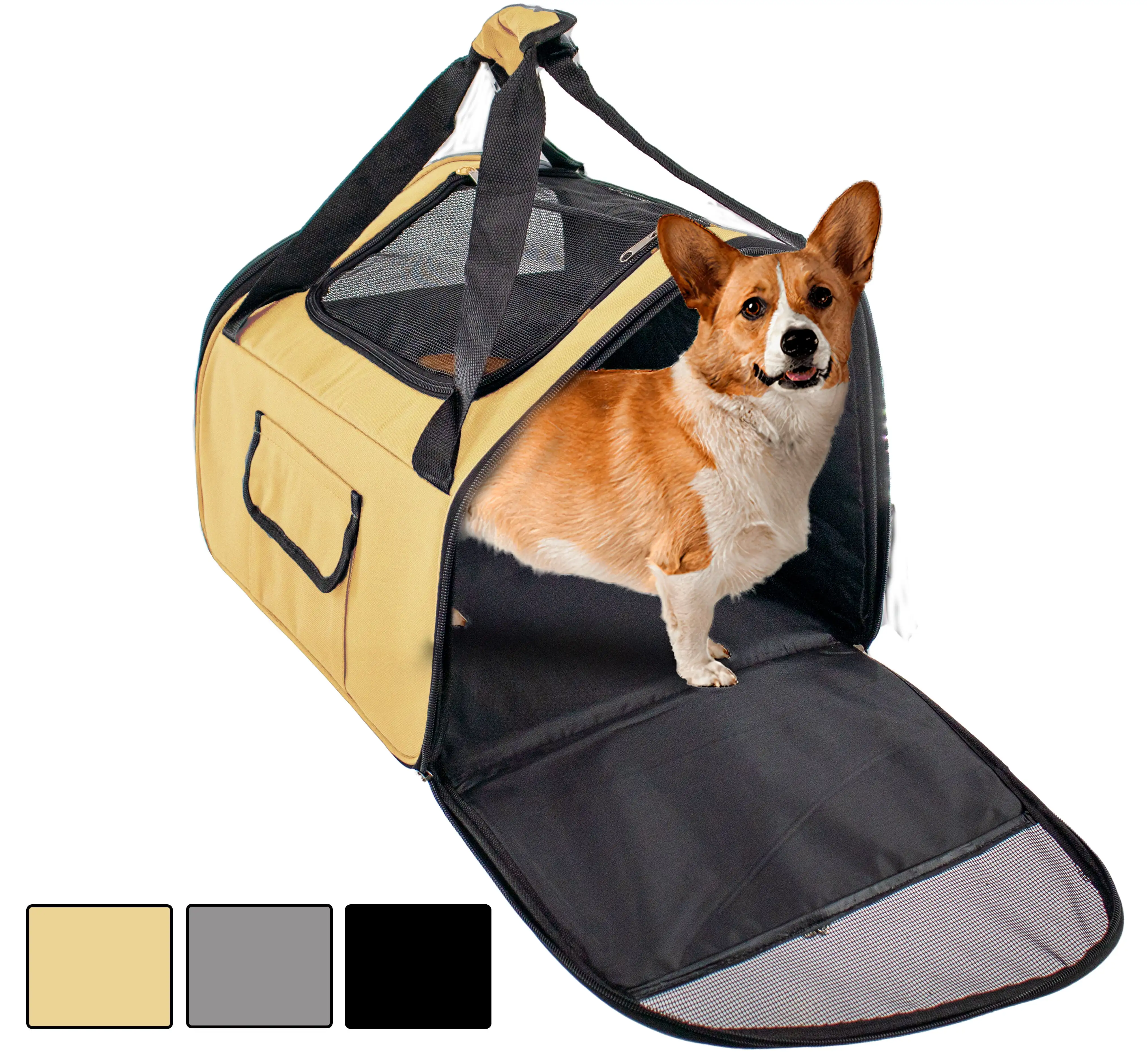 Pet Carrier for Cats. Dogs. and Small Animals - TSA Approved - Airline Travel Carrier - Side & Top Opening. Air Vents. Collapsible with Multiple Pockets - Beige