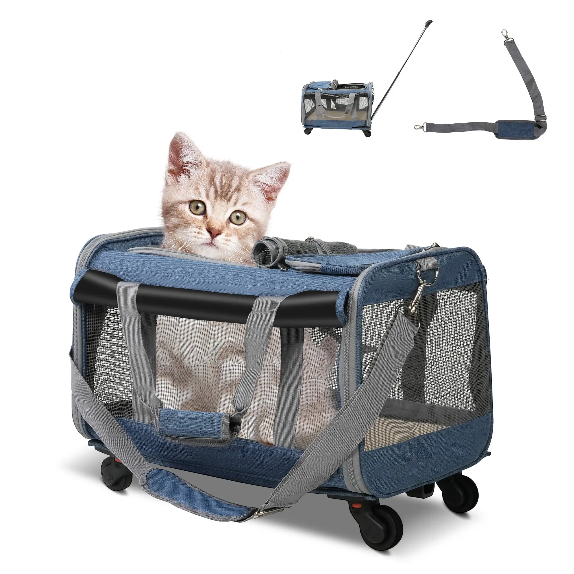 Pet Carrier for Small/Medium Cats Dogs Puppies up to 27.5lbs. Portable Pet Carrier Airline Approved with Breathable Mesh. Safe Locking Zippers. Support for Travel. Hiking & Outdoor Use.Blue