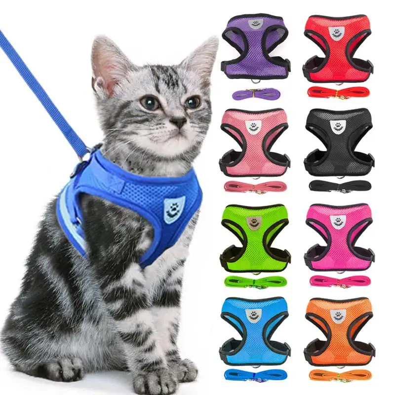 Pet Cat Harness Adjustable Mesh Vest Walking Lead Leash Puppy Polyester Mesh Breathable Kitten Accessories For Small Medium Dog(green S)