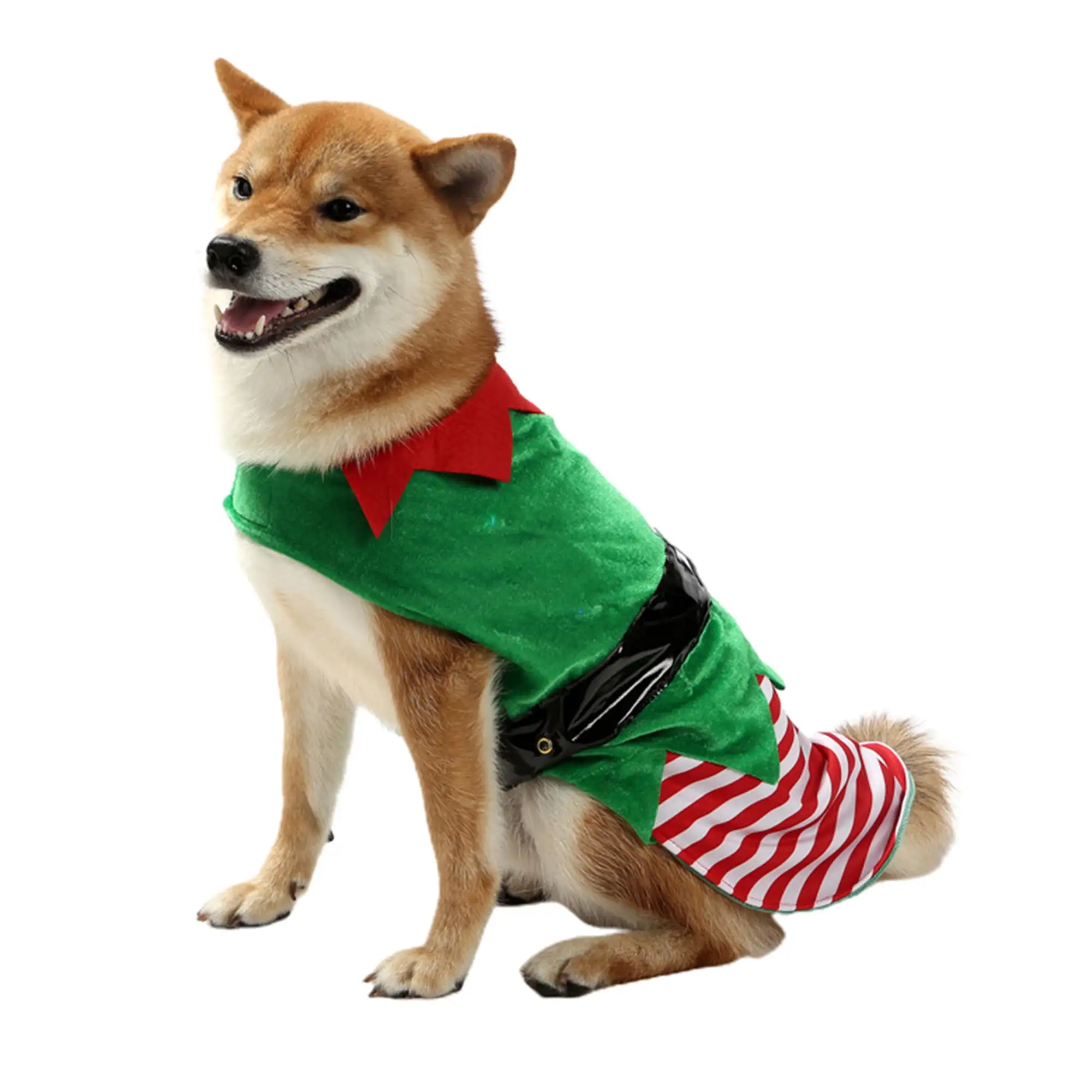 Pet Christmas Outfit Elf Costume Stripe Vest with Light for Dog