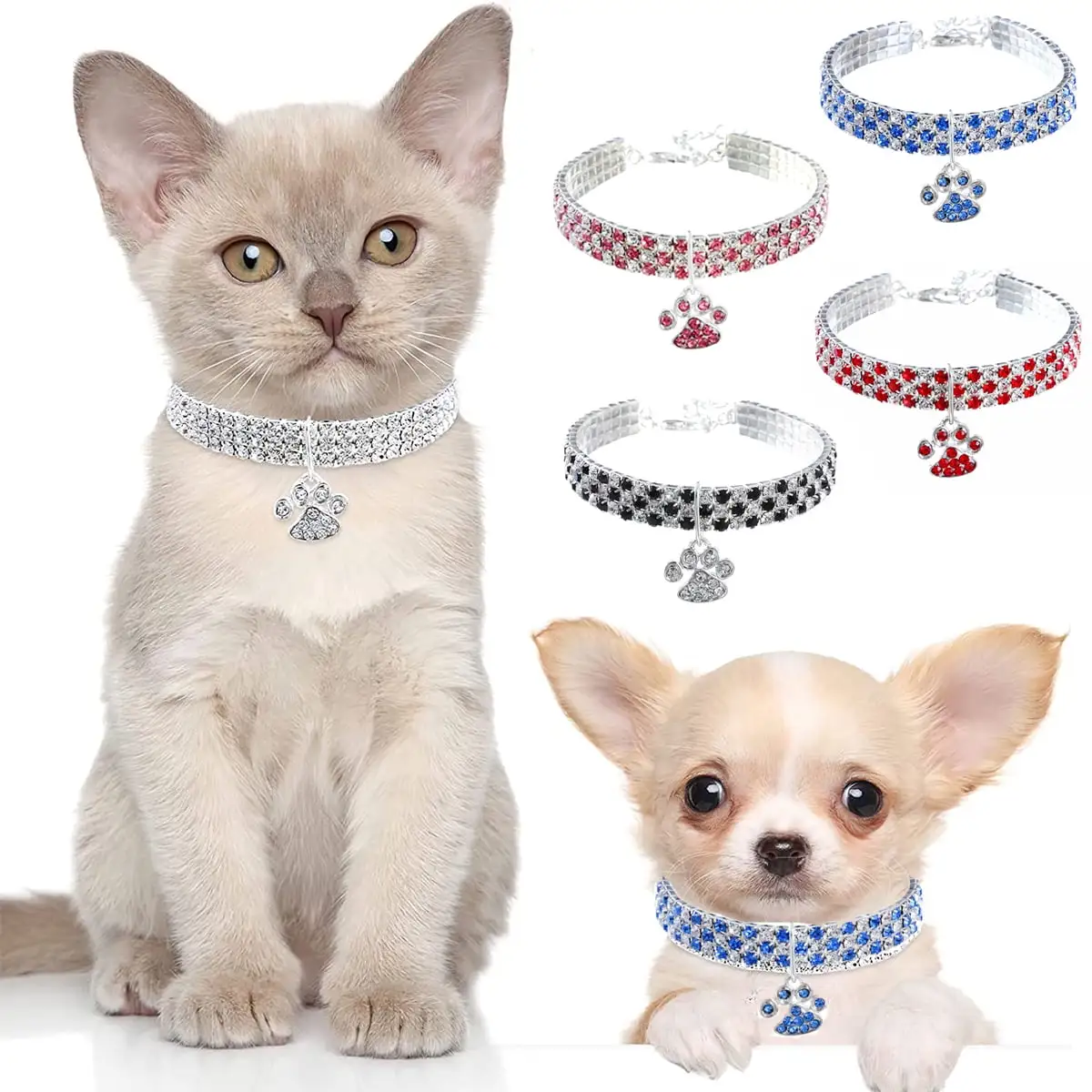 Pet Collar with Diamonds. Adjustable Crystal Diamond Elastic Pendant Wedding Cat and Dog Small Pet Necklace Jewelry