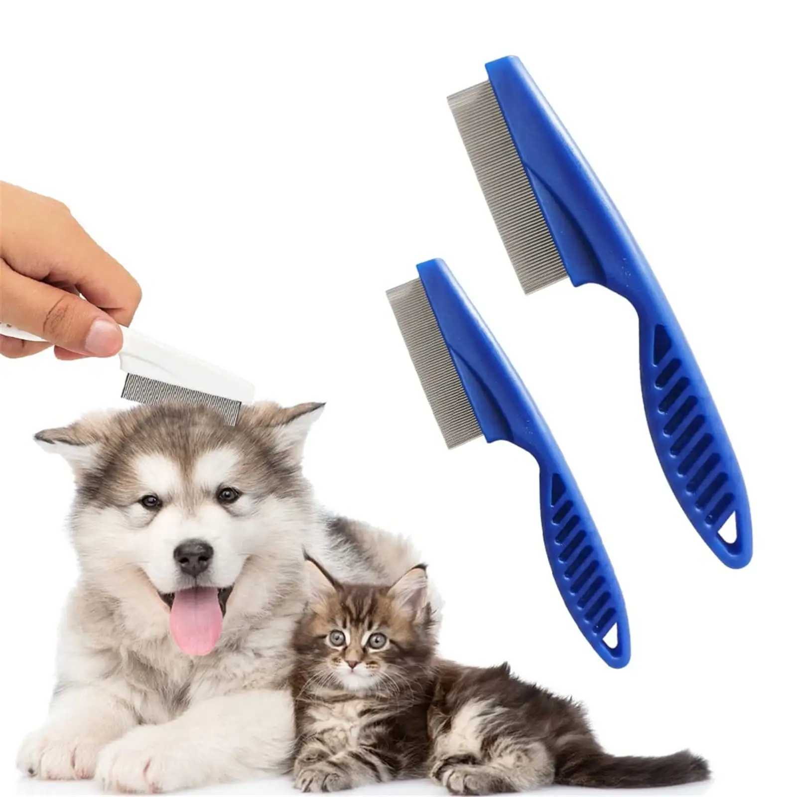 Pet Comb Dog Cat Flea Comb Steel Needle Comb Flea Removal White Handle Pet Supplies