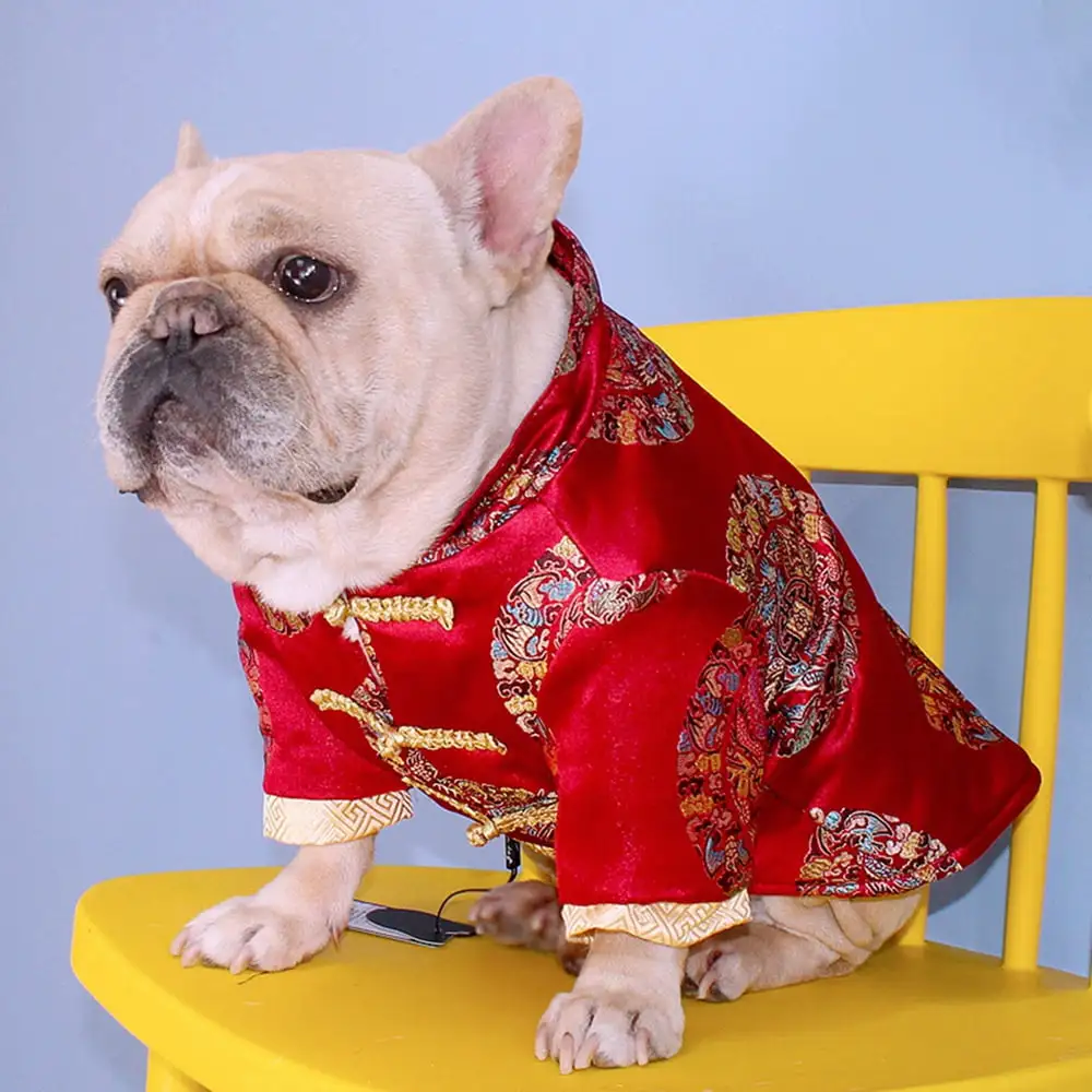 Pet Costume Tang Suit Dog Cheongsam Satin Coat Chinese Style Clothing for Dogs Pet Coat Puppy Cats Dog Shirt