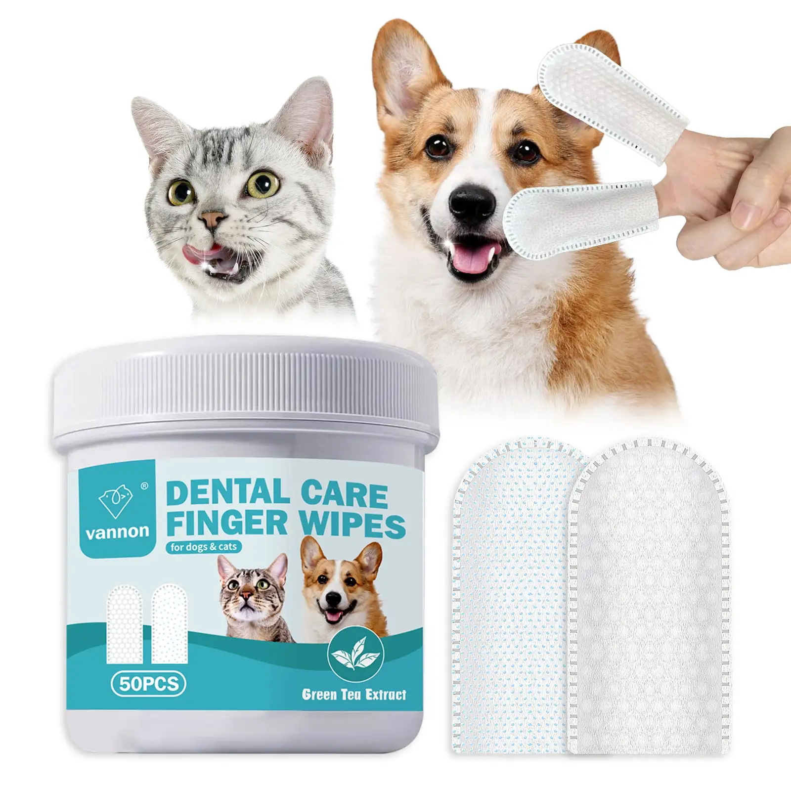 Pet Dental Care Finger Wipes. Pet Teeth Cleaning Wipes for Cats and Dogs. Dog Teeth Wipes. Freshen Breath. Reduce Plaque & Tartar. 2Pack. 100PCS