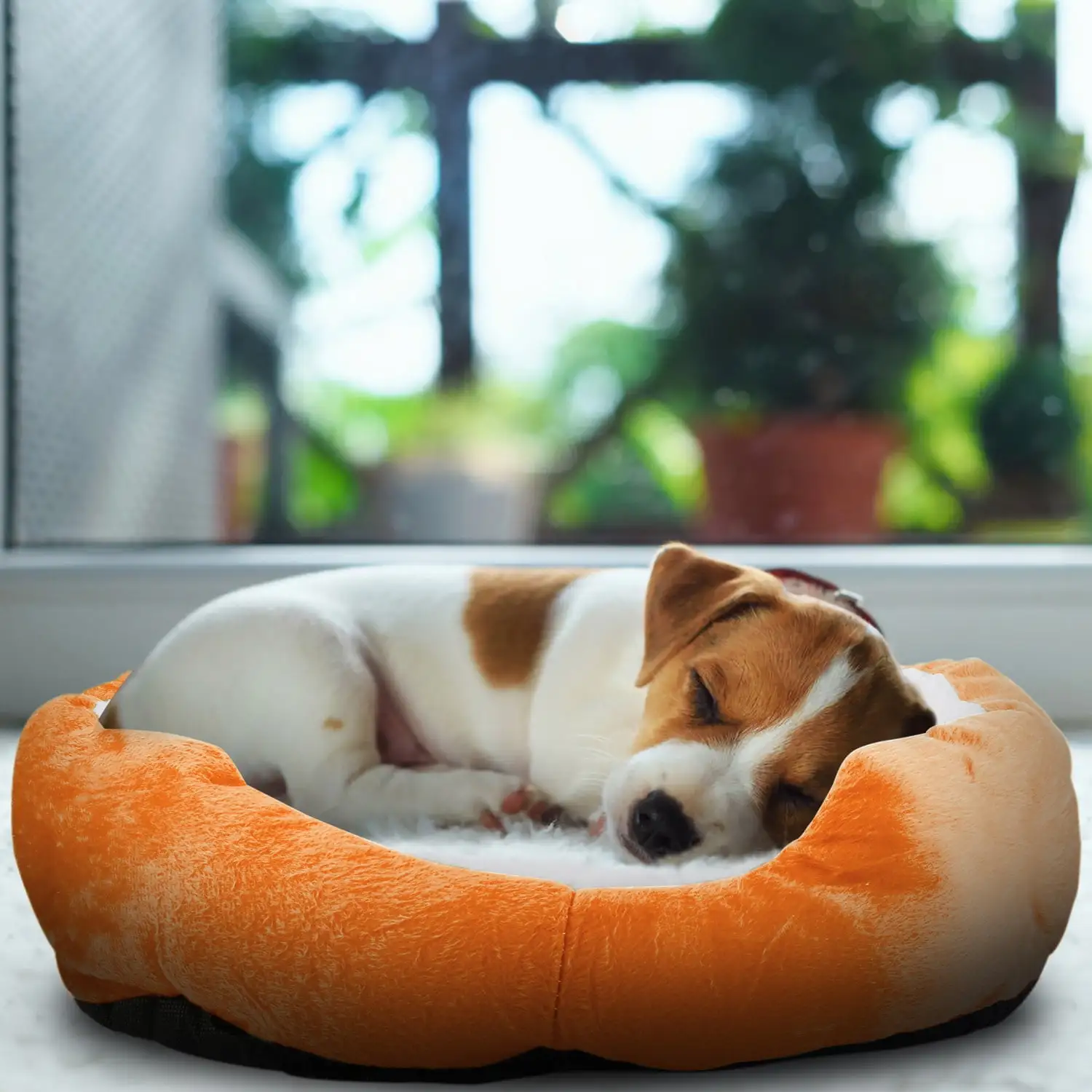 Pet Dog Bed & Cat Bed. iMounTEK Anti-Anxiety Cozy Nest Sofa Bed Warming Soft Lamb Cashmere Plush Cushion bed for Small Medium Dogs and Cats Orange