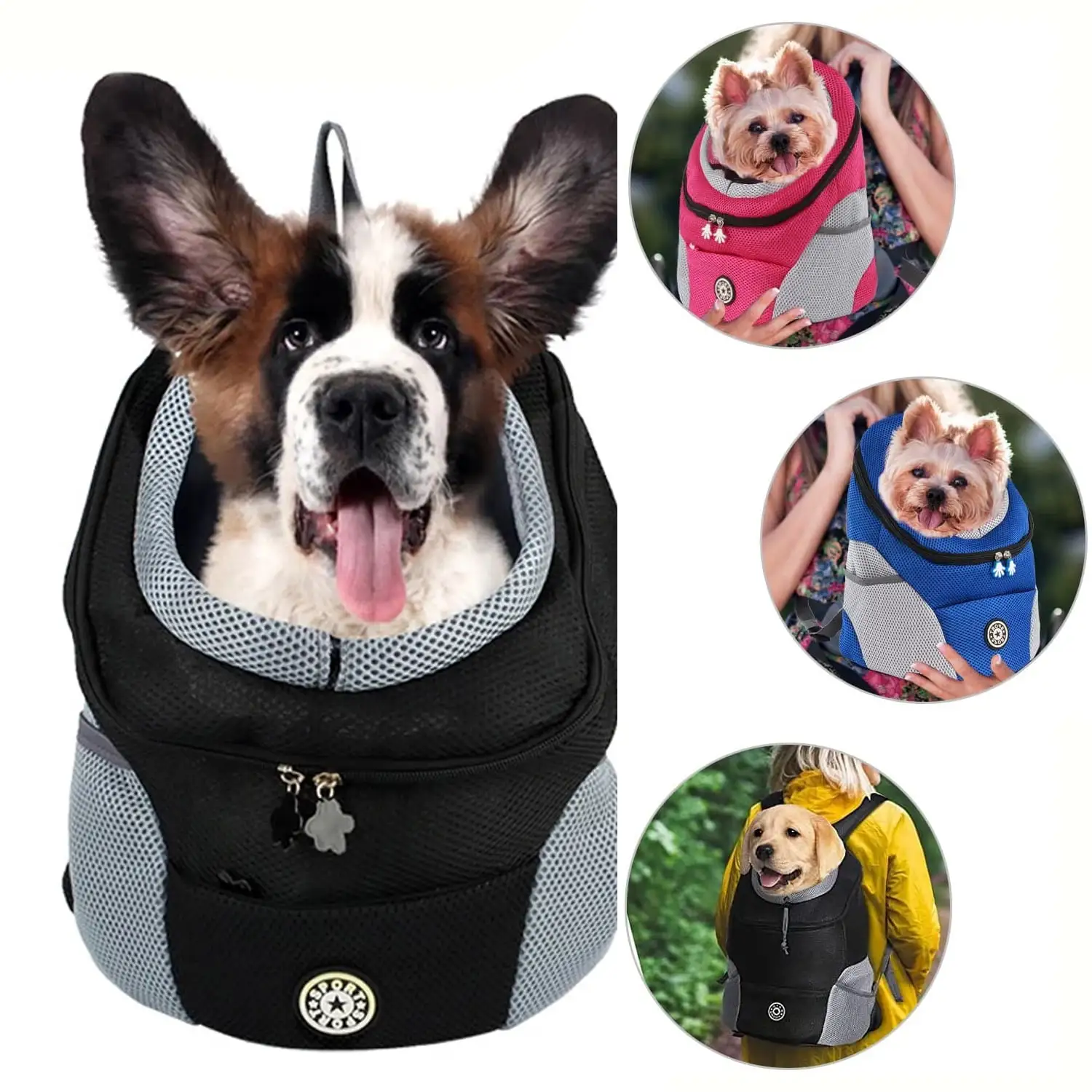 Pet Dog Carrier Backpack Breathable Mesh Front Bag Adjustable Portable Travel Puppy Outdoor Hiking Bag(Black)