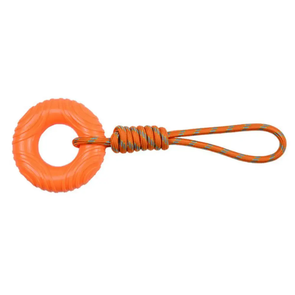 Pet Dog Chew Toys Indestructible Rubber Cotton Rope Dog Bite Toys Funny Pet Dog Grinding Teeth Rope Pull Rings Tug Pet Toys Orange