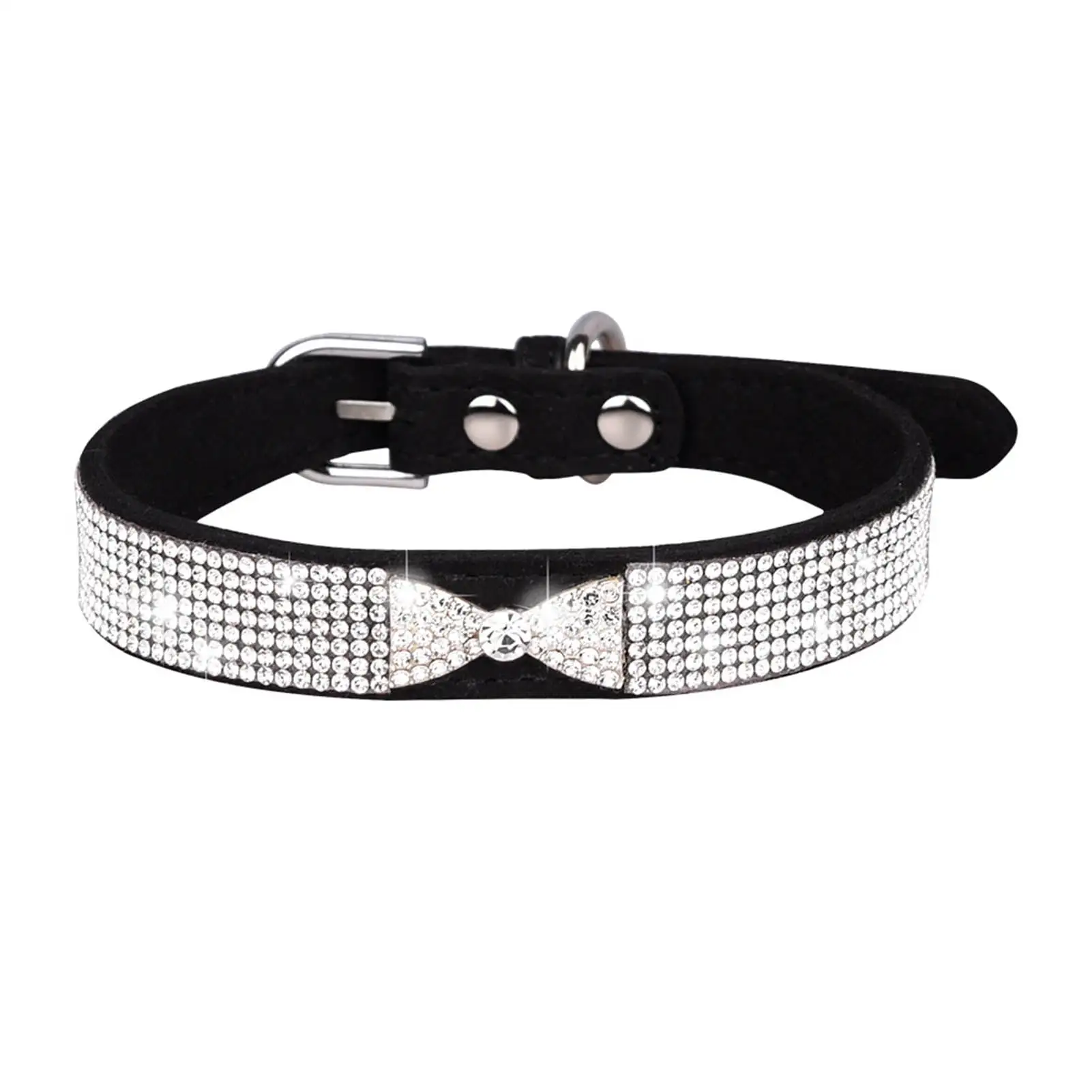 Pet Dog Collar with Faux Crystal Bow Dress-Up Adjustable Necklace with Inlaid Rhinestone - Adds Elegance and Style to Your Pet's Look