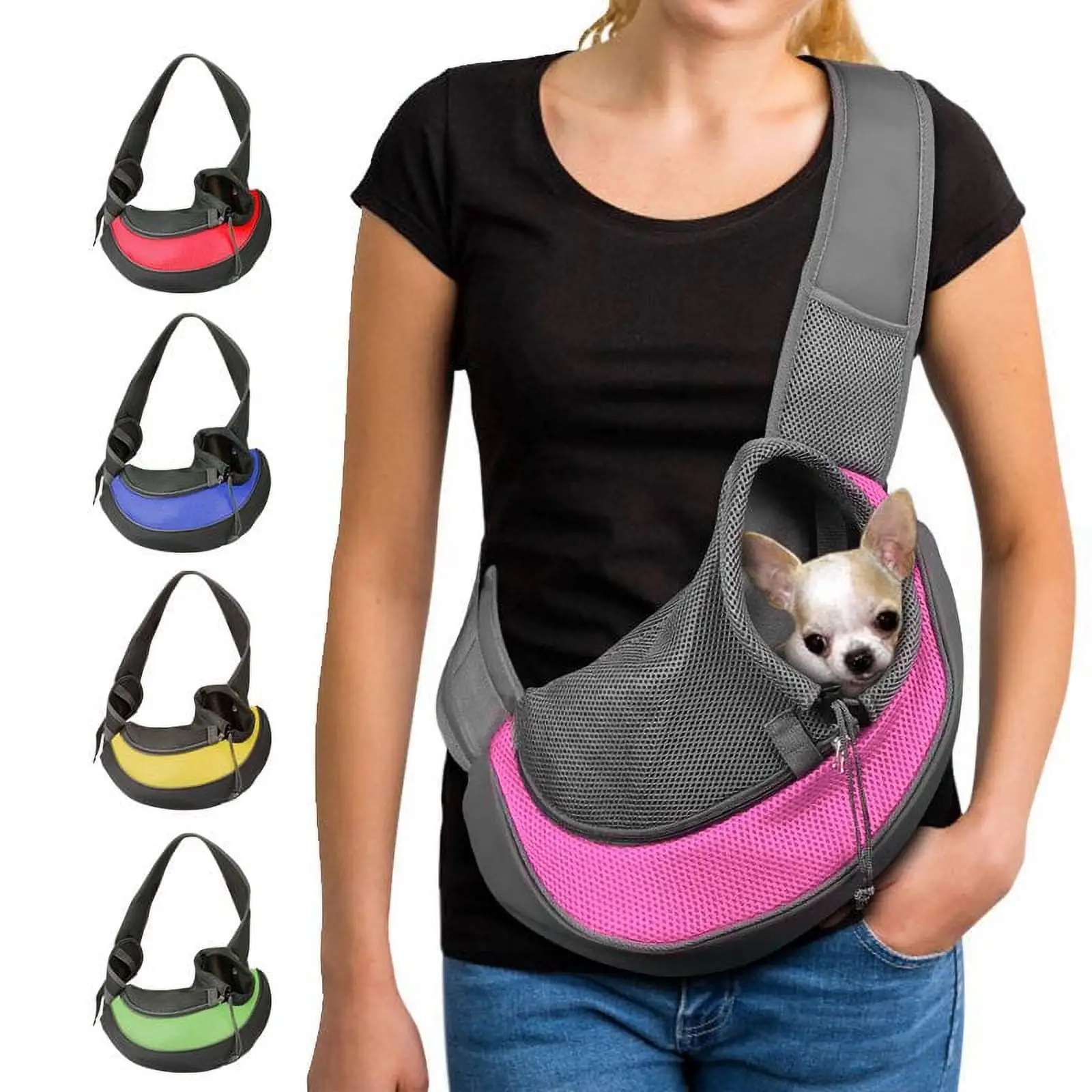 Pet Dog Sling Carrier. Breathable Mesh Portable Travel Safe Pet Sling Shoulder Bag Carrier with Adjustable Non-Slip Shoulder Strap for Small Dogs Cats Puppy