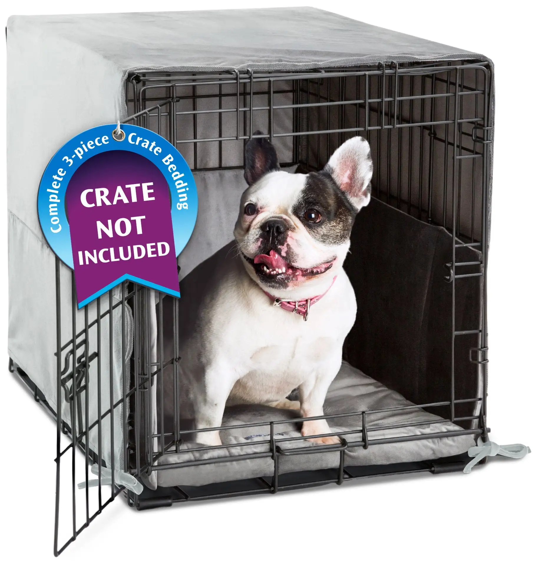 Pet Dreams 3 Piece Set - Dog Bedding for Single Door Crate! Crate Cover. Crate Mat & Bumper. Grey X-Large 42 inch