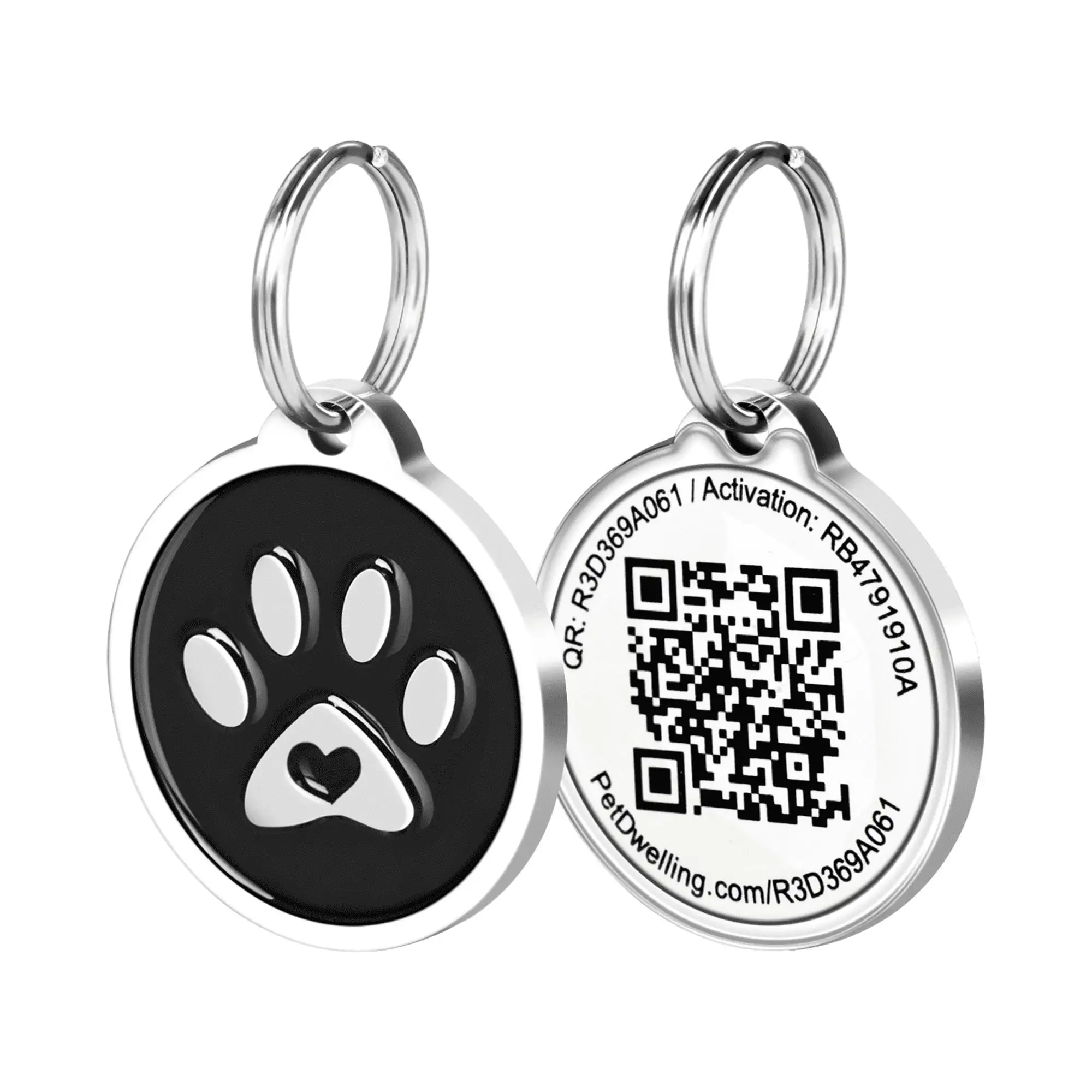 Pet Dwelling 2D QR Code Pet ID Tag - Dog Tags - Cat Tags - Online Pet Profile - Instant Email Alert - Scan Tag GPS Location(Black Paw)