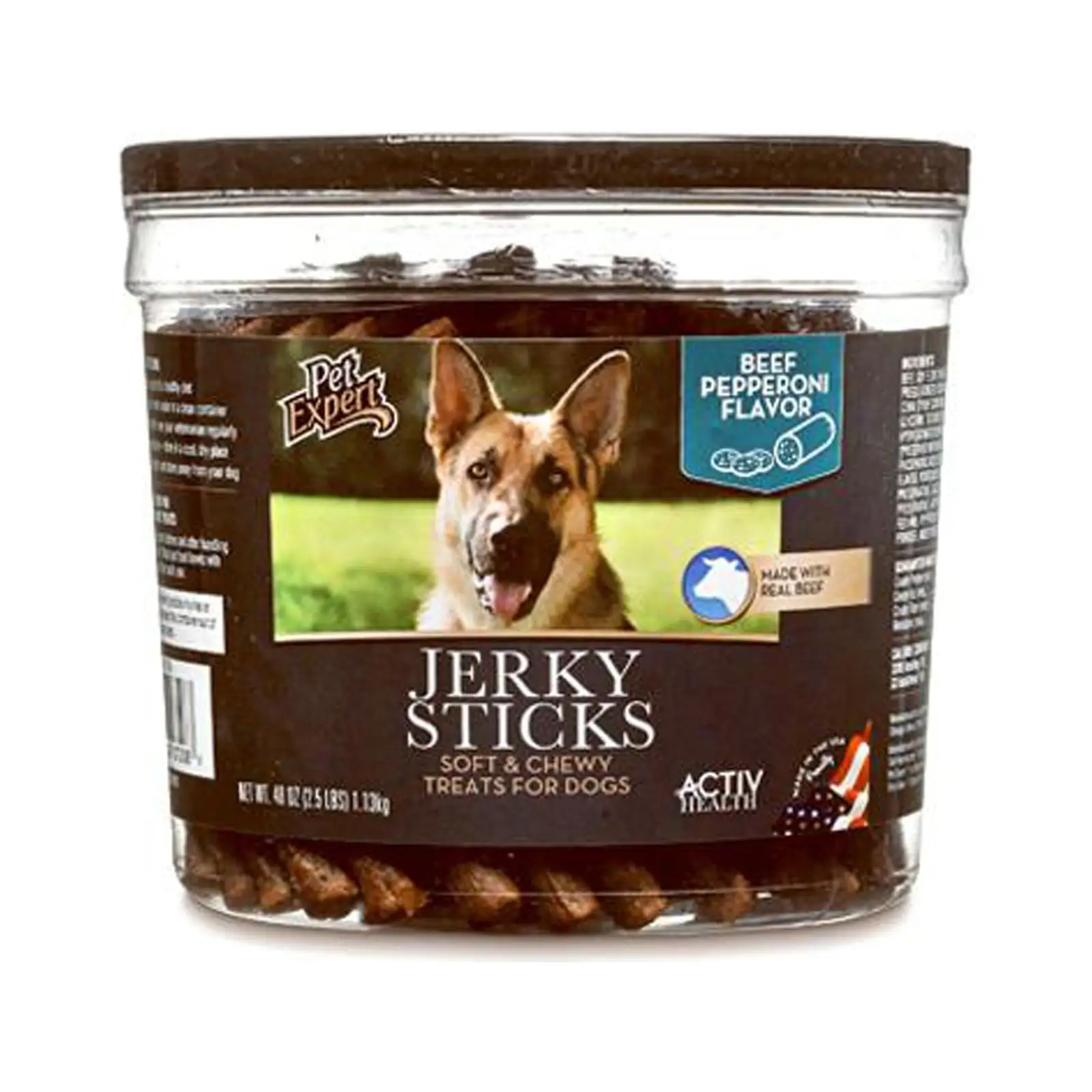 Pet Expert 07108 Dog Treats. Beef & Pepperoni Jerky Sticks. 40-oz. Tub - Quantity 3