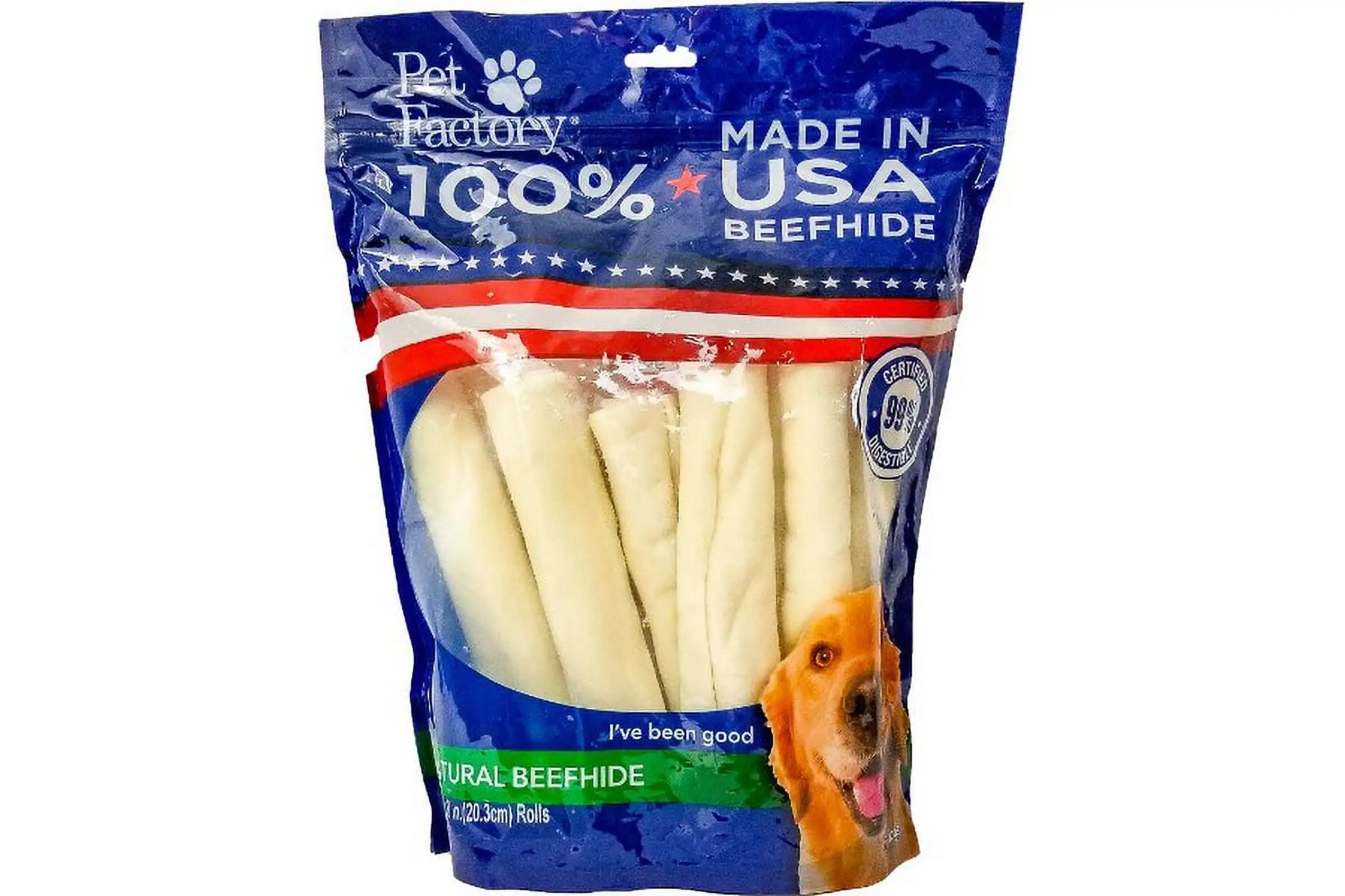 Pet Factory 100% Made in Beefhide Rolls Natural Flavor - 8. 10 Count