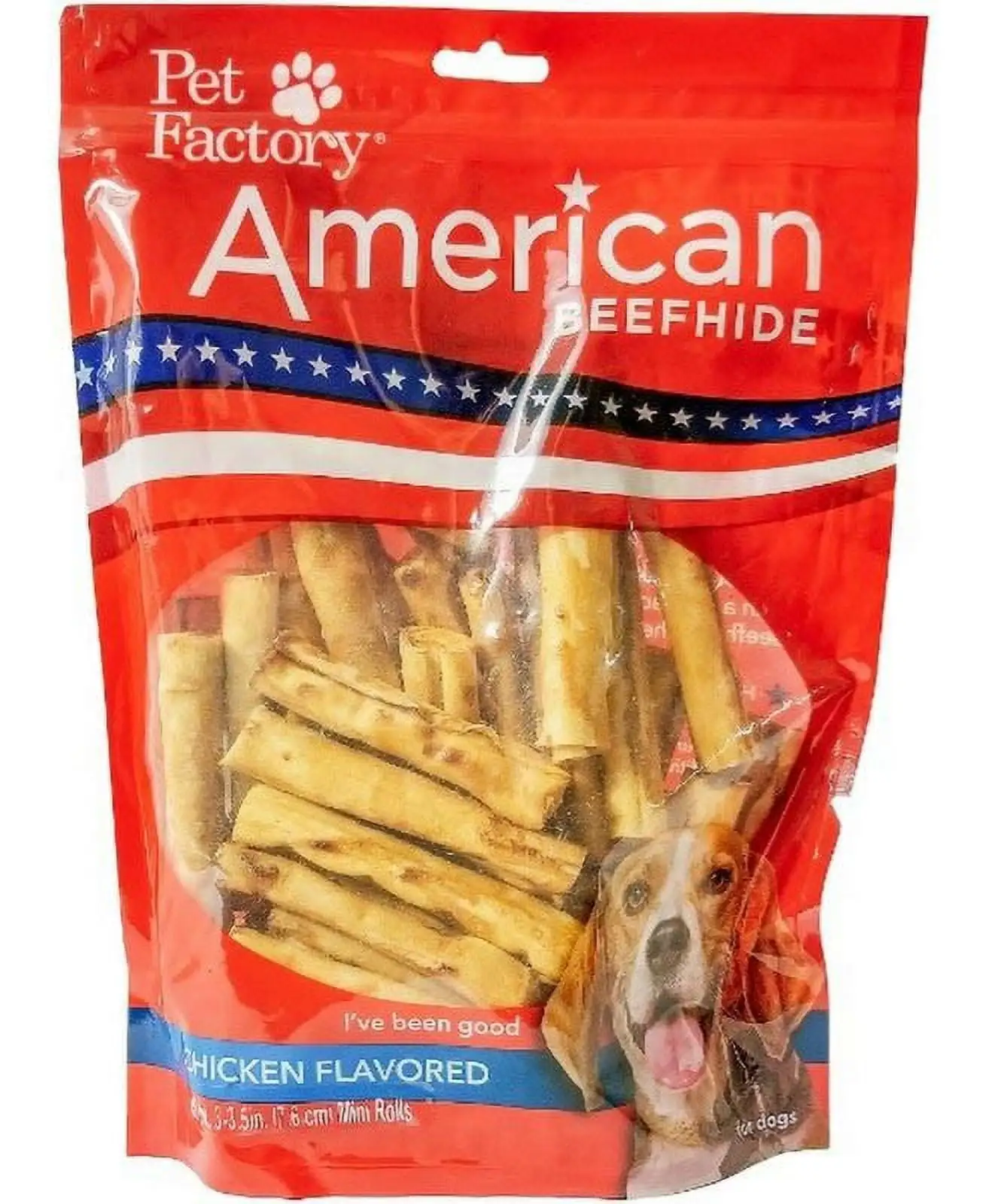 Pet Factory American Beefhide 3 Mini Rolls Dog Chew Treats - Chicken Flavor. 40 Count/1 Pack