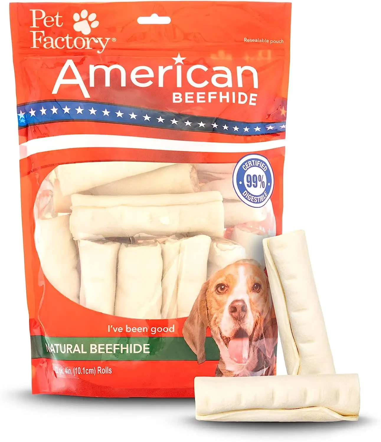 Pet Factory American Beefhide 4-4.5 Rolls Dog Chew Treats - Natural Flavor. 22 Count/1 Pack