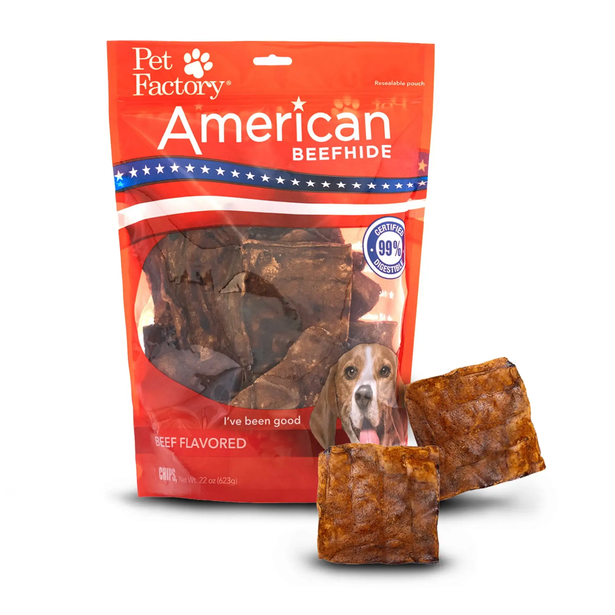 Pet Factory American Beefhide Chips Dog Chew Treats - Beef Flavor. 22 oz