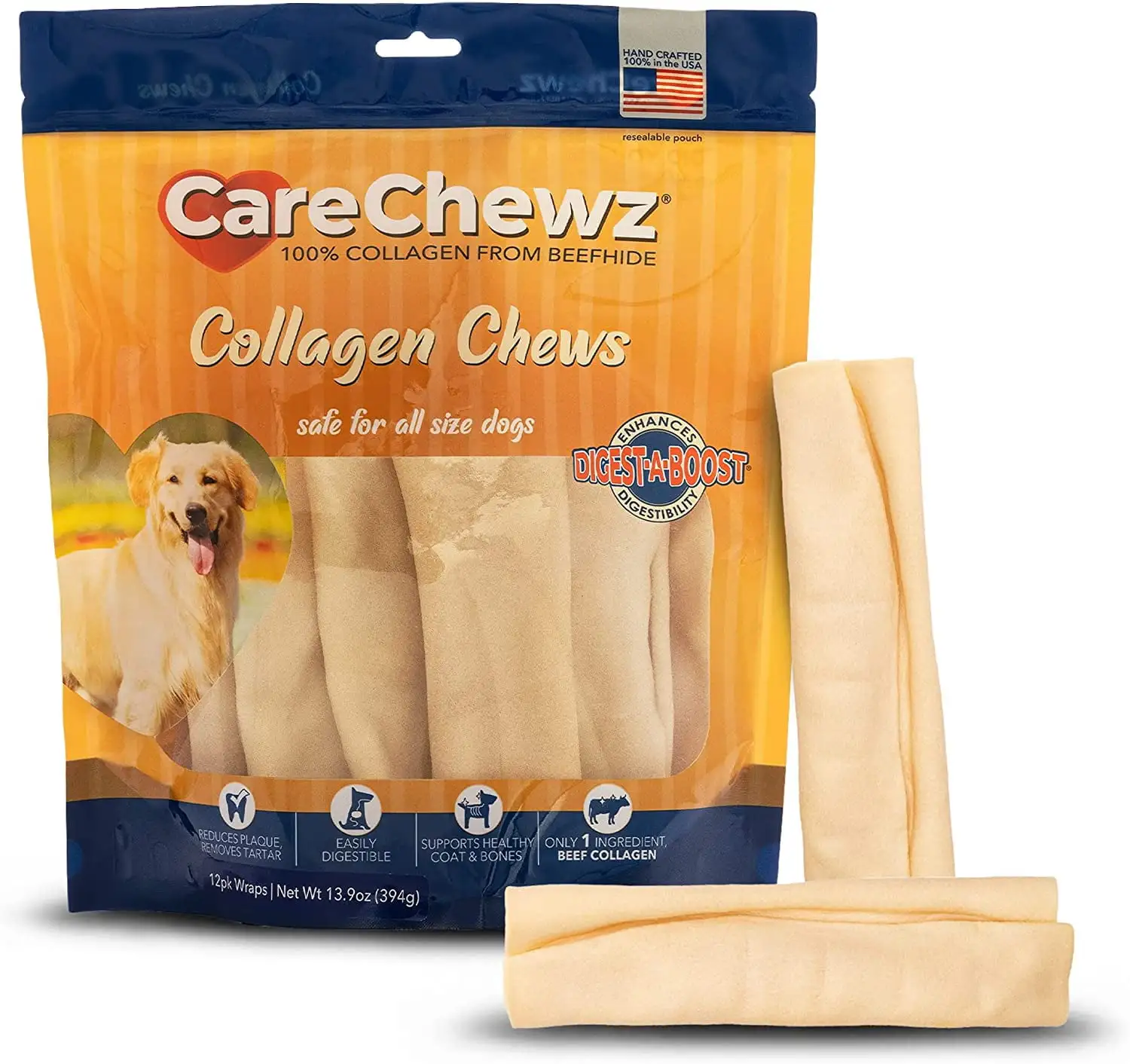 Pet Factory CareChewz Collagen 6-7 Small Wraps Dog Chew Treats - Natural Flavor. 12 Count/1 Pack