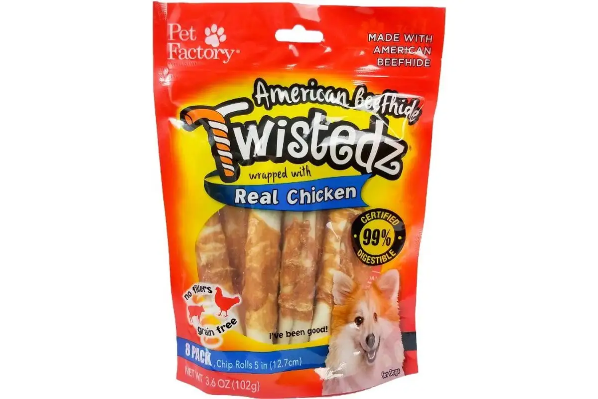 Pet Factory Twistedz American Beefhide 5 Chip Rolls Dog Chew Treats w/ Real Chicken Meat Wrap - 8 Count/1 Pack