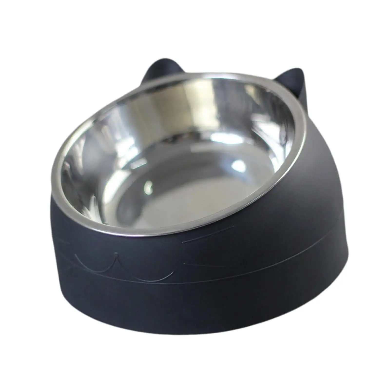 Pet Feeder 15 degree Raised Water Food Feeder Pet Supplies Tilted Elevated Non Slip Metal Single Bowl for Cat Dog for Indoor Cats Puppy Small Dogs Black